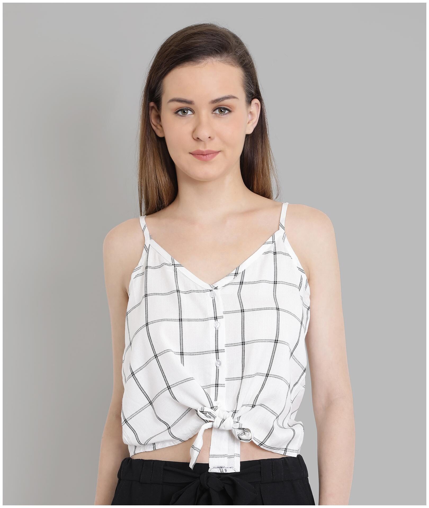 

Chimpaaanzee Women Viscose Rayon Checked White Top