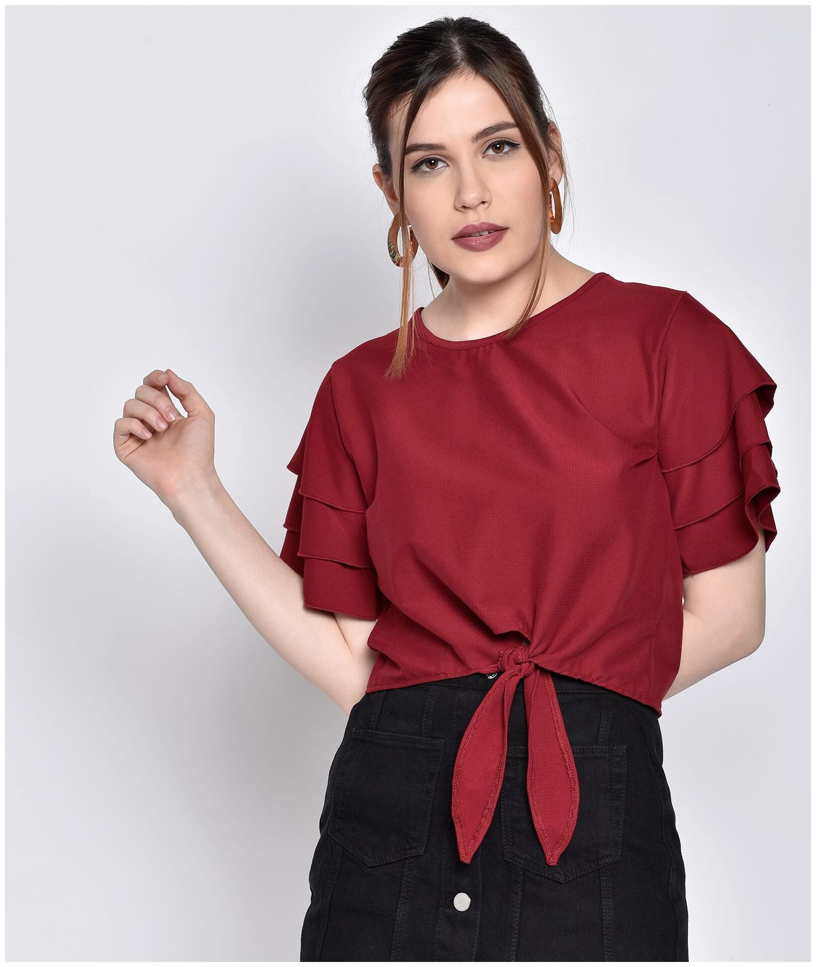

Chimpaaanzee Women Solid Regular top - Maroon