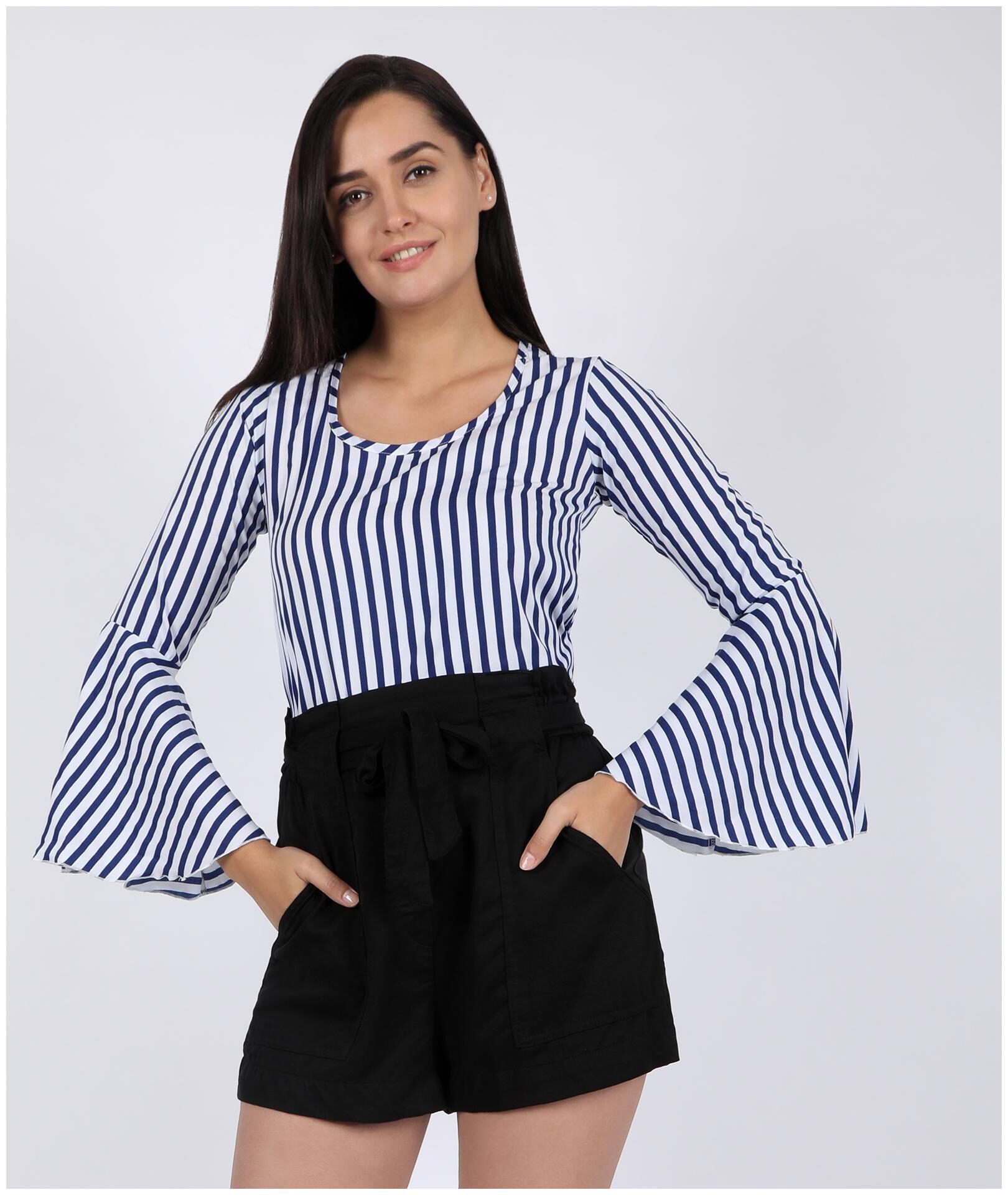 

Chimpaaanzee Crepe Navy Blue and White Striped Top For Women