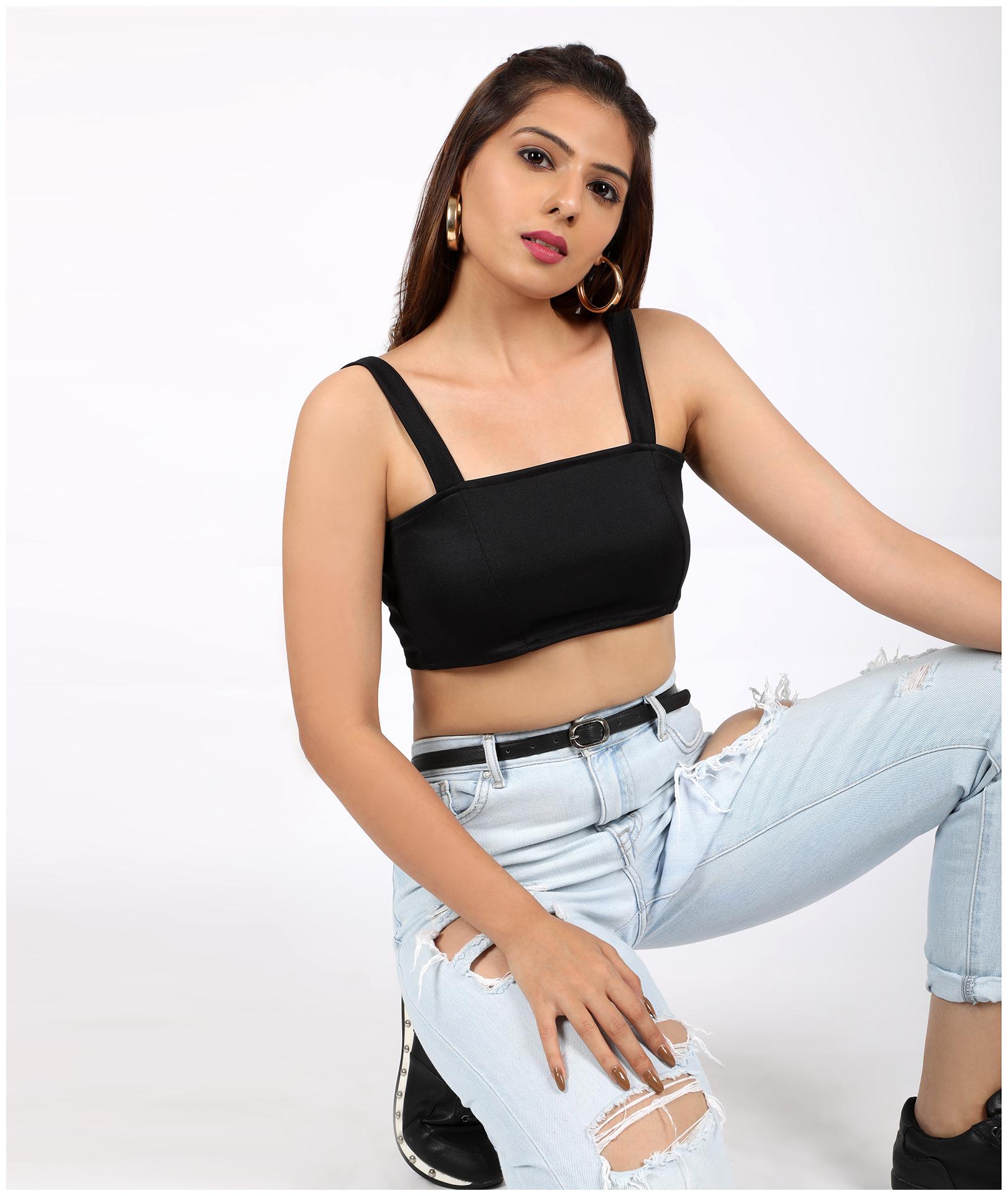 

Chimpaaanzee Polyester Solid Black Top For Women