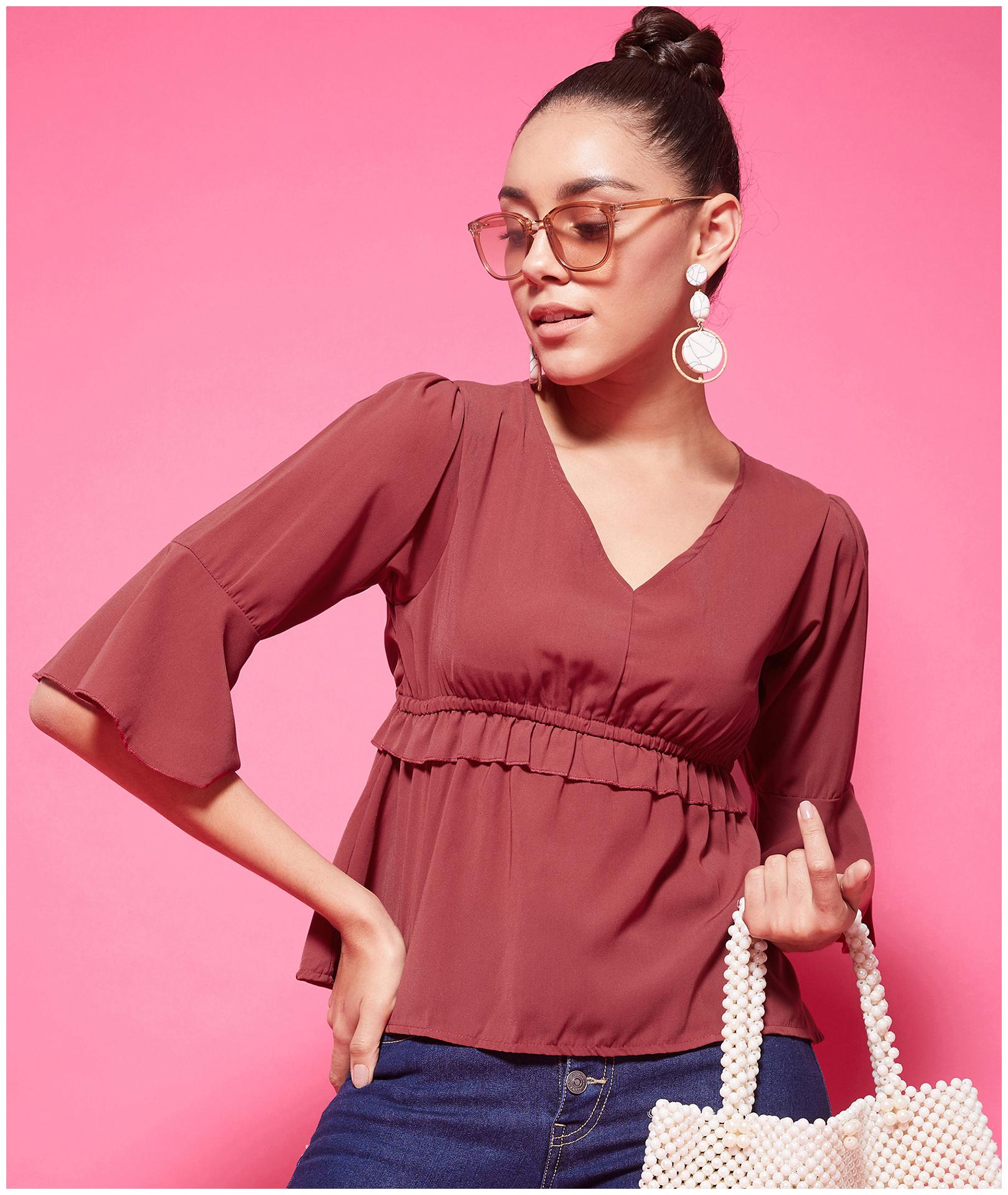 

Chimpaaanzee Women Solid Regular top - Maroon