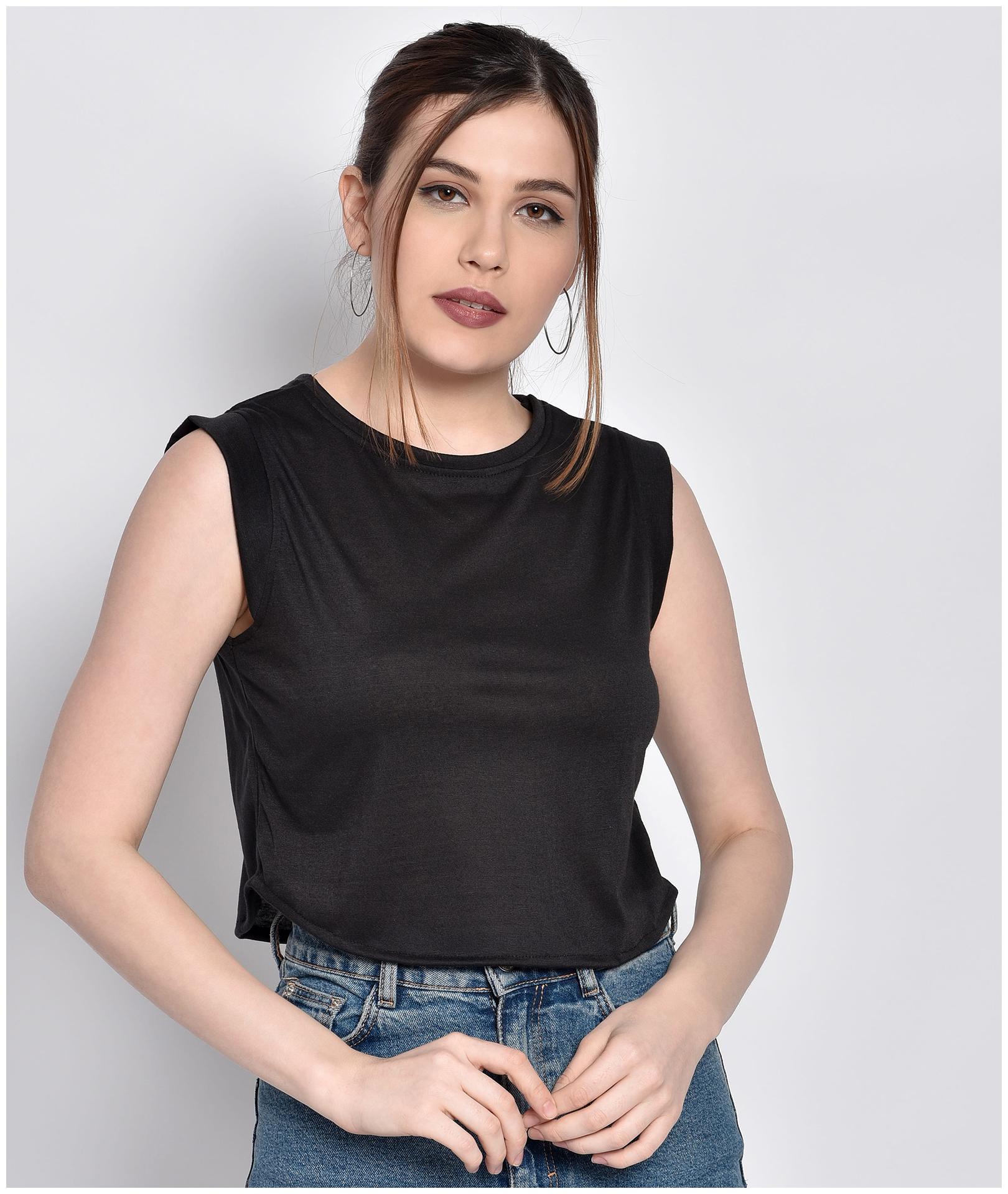 

Chimpaaanzee Viscose Rayon Black Solid Top For Women