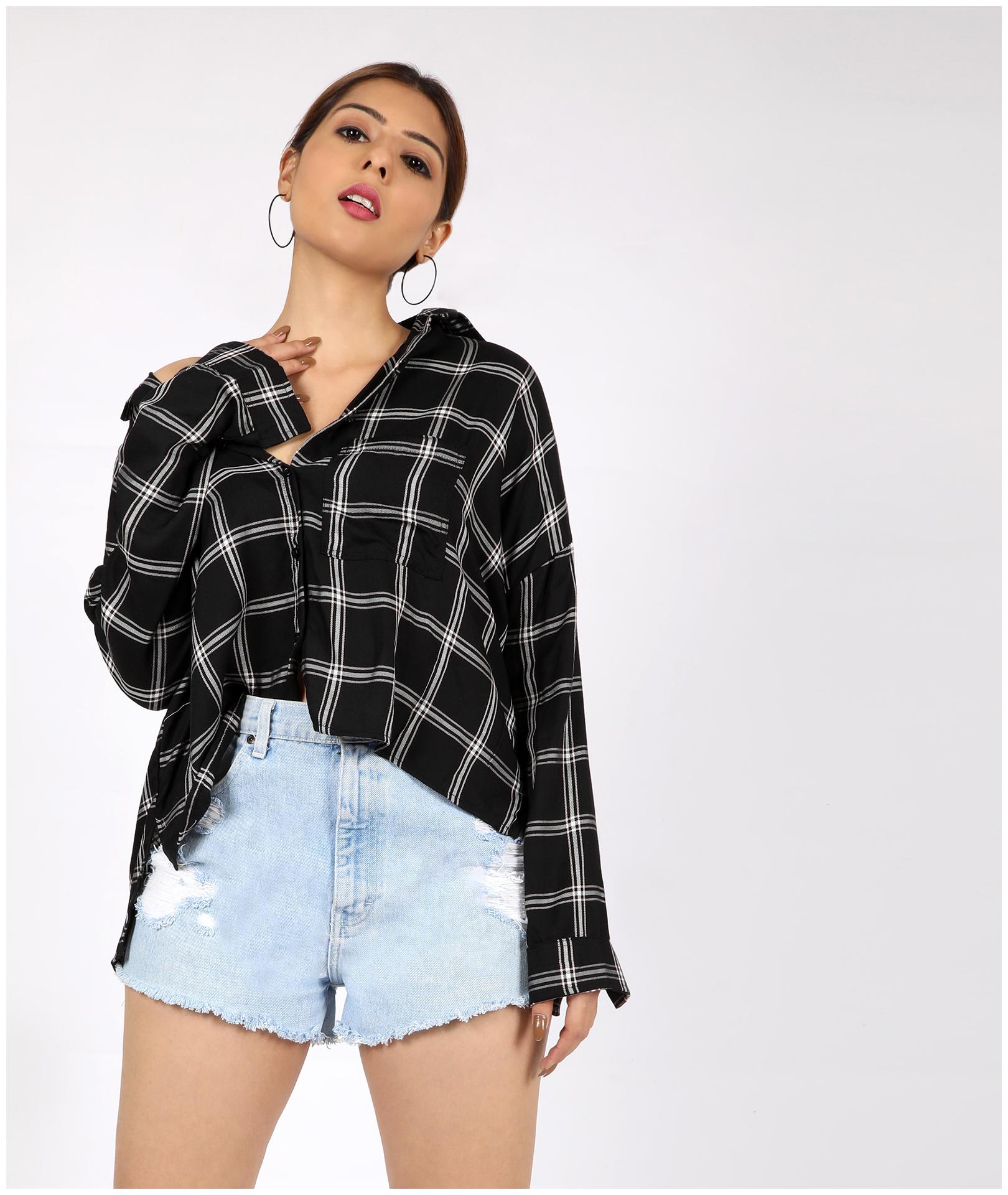 

Chimpaaanzee Women Checked Shirt style - Black