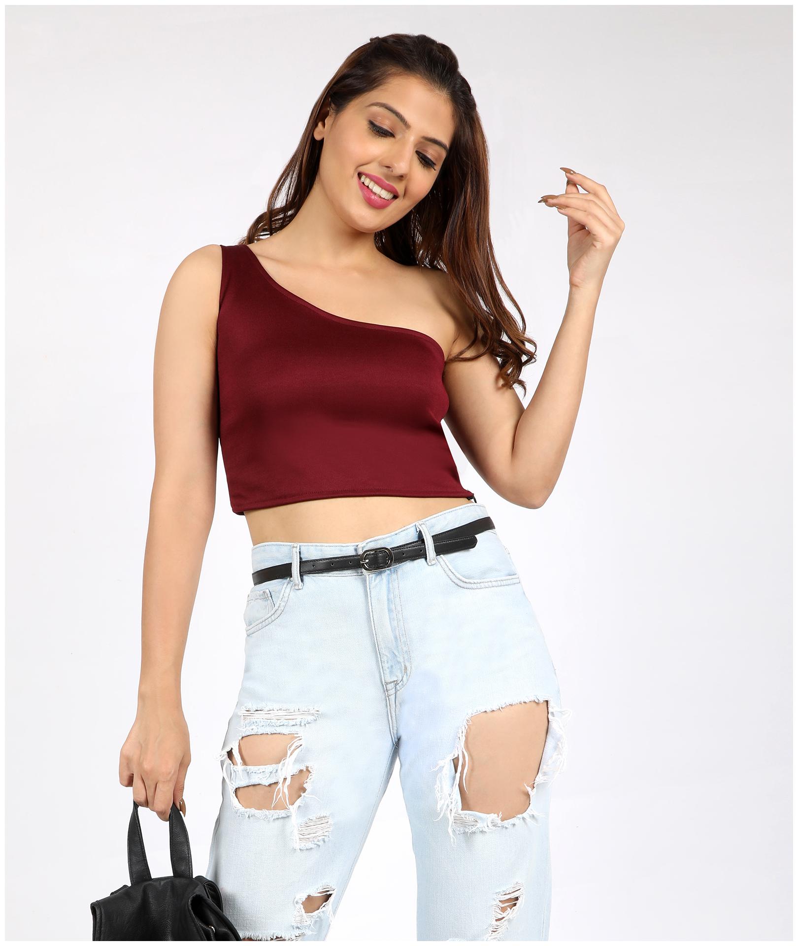 

Chimpaaanzee Polyester Solid Maroon Top For Women