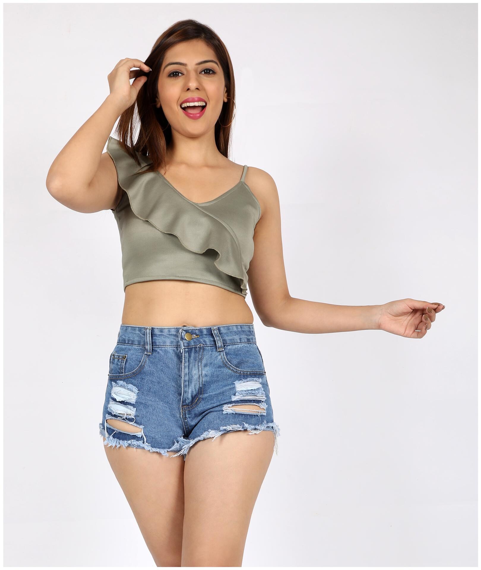 

Chimpaaanzee Polyester Solid Olive Regular Top Women