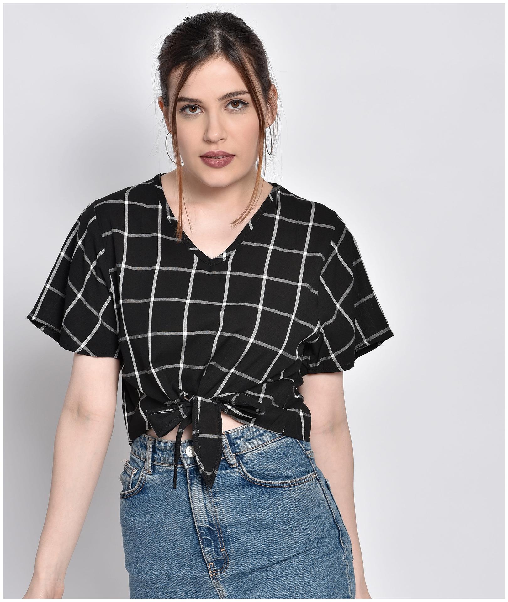 

Chimpaaanzee Women Checked Regular top - Black