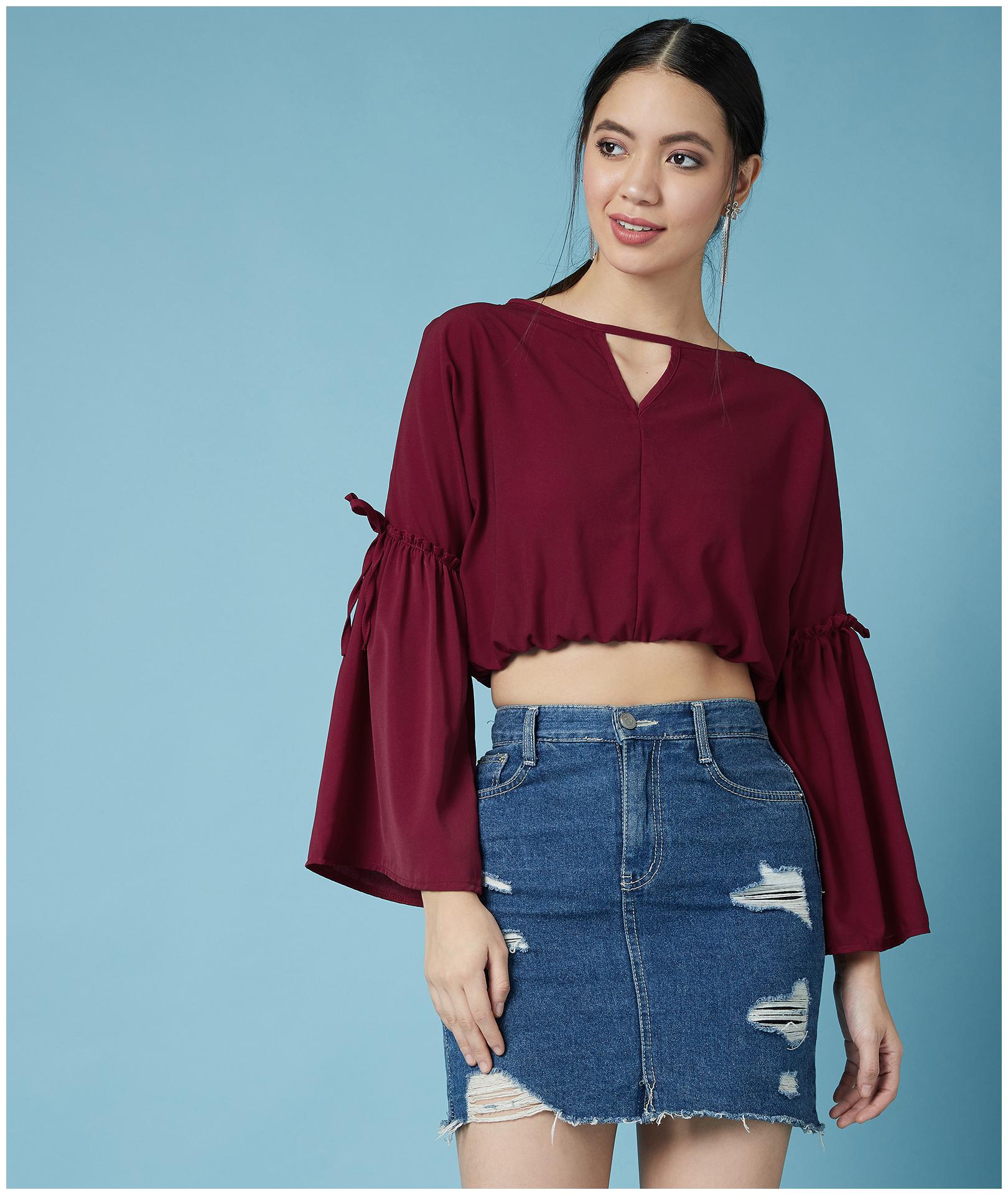 

Chimpaaanzee Women Polyester Solid Maroon Top