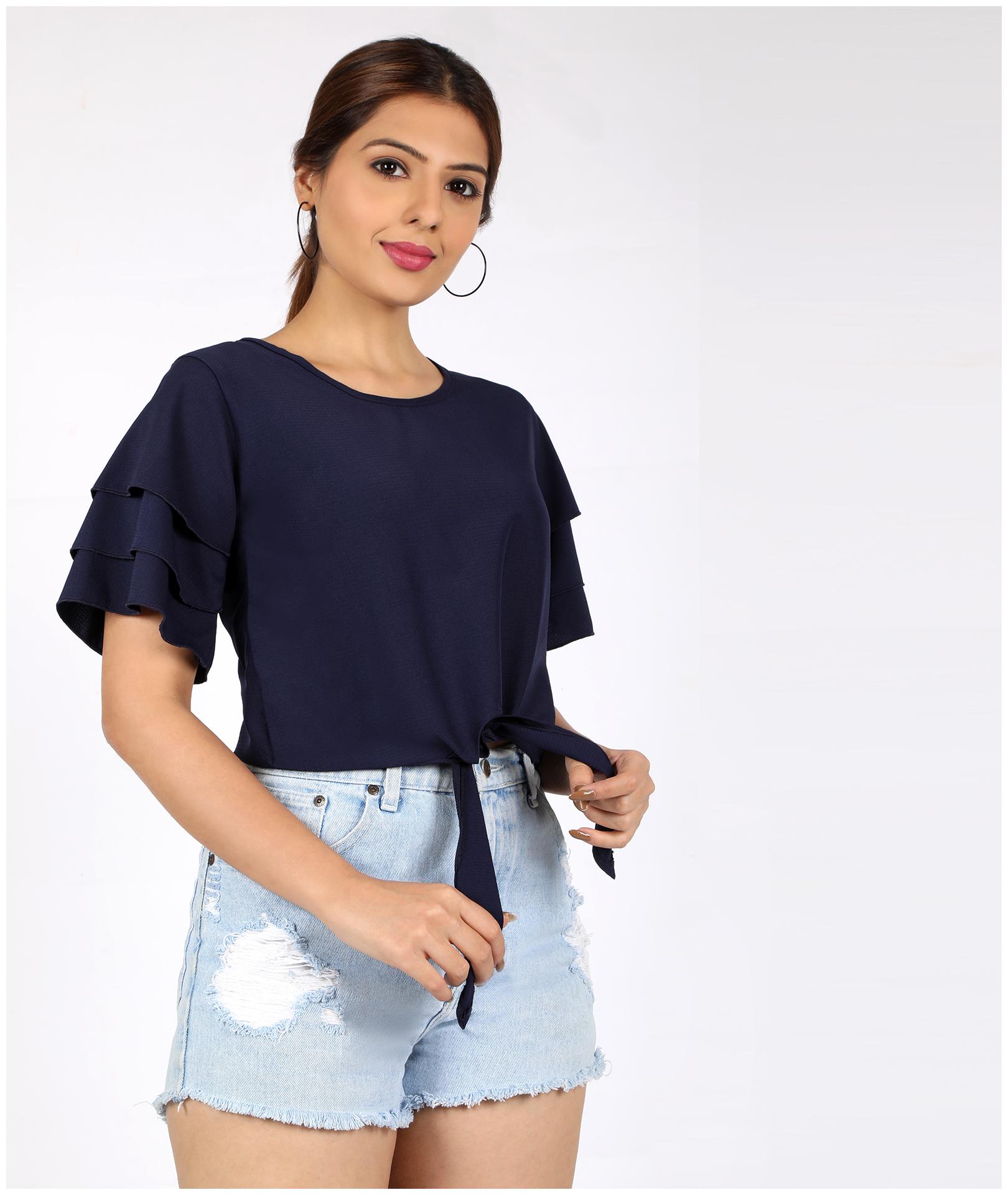

Chimpaaanzee Polyester Navy Blue Solid Top For Women