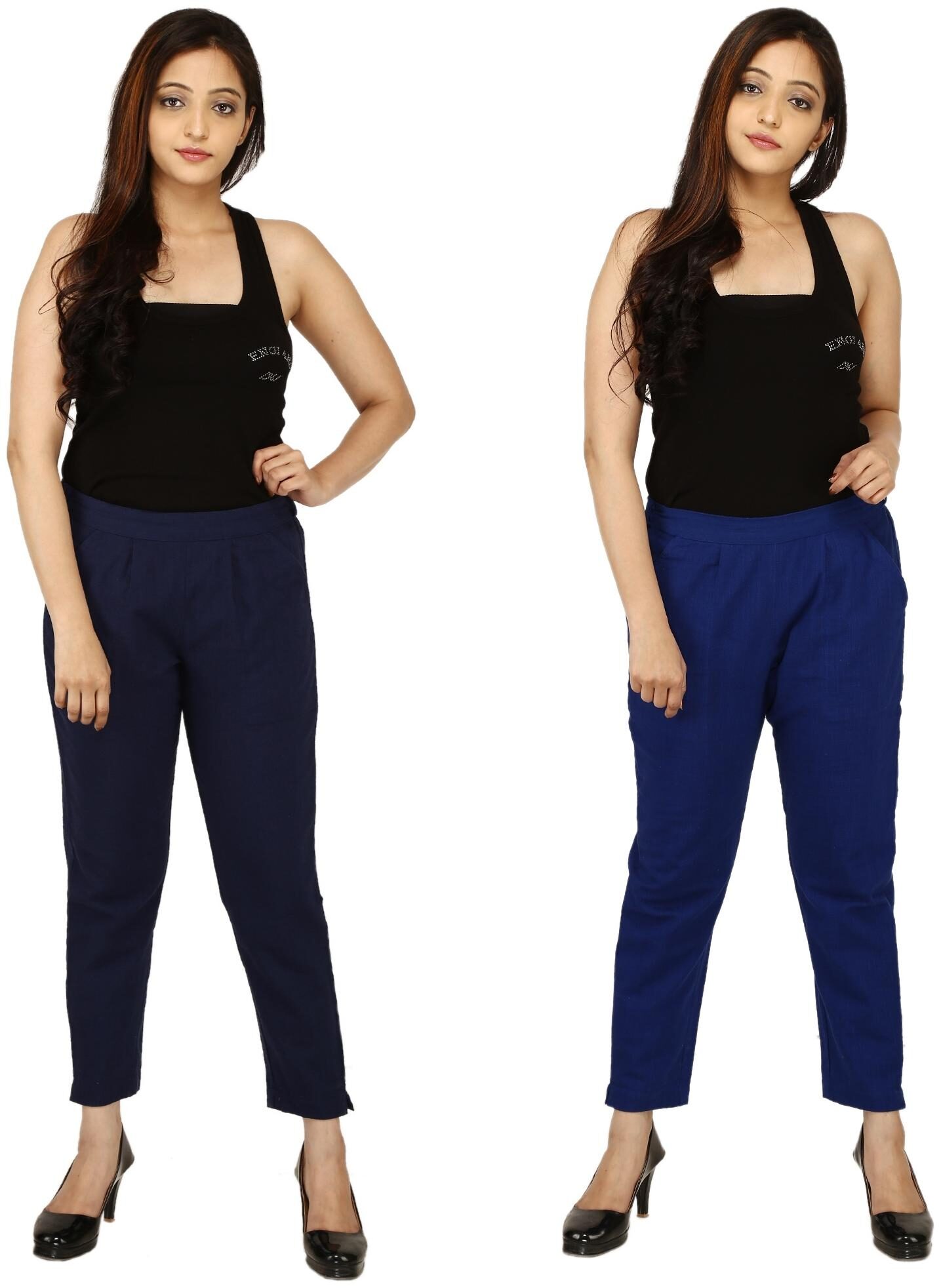 

Chinmaya Cotton Solid Blue Trousers Pant For Women