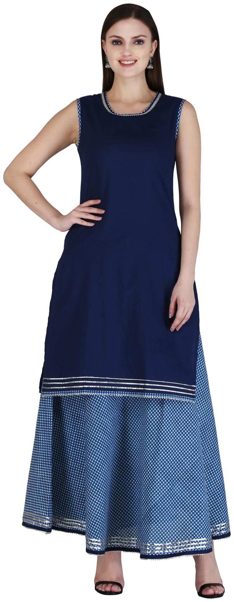 

CHINMAYA Women Navy Blue Solid Straight Kurta With Skirt