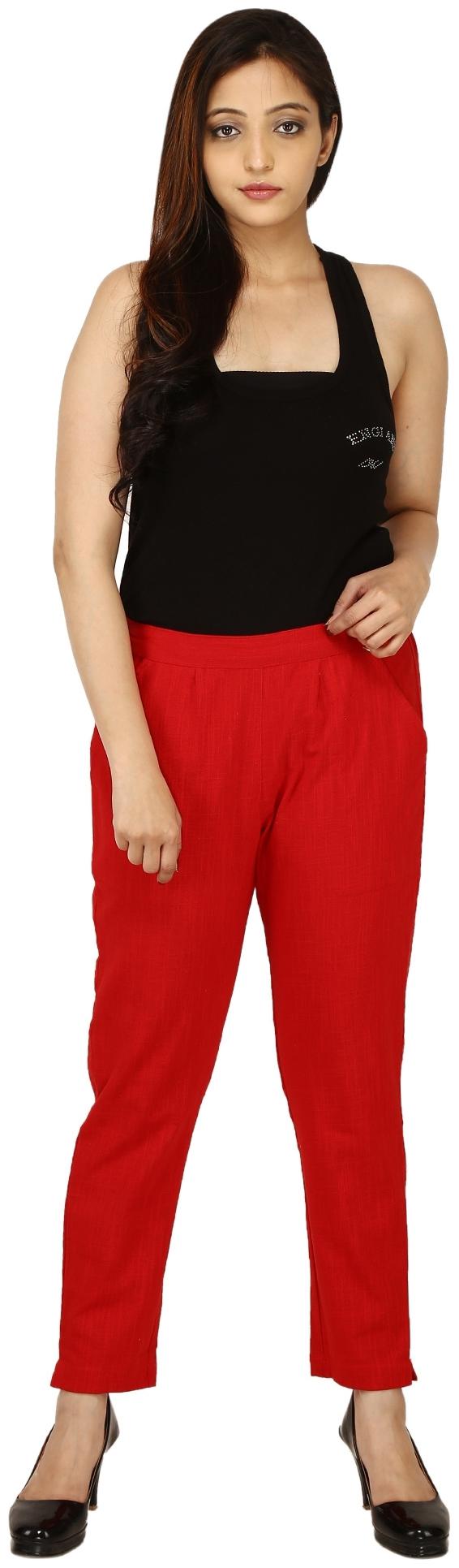 

Chinmaya Cotton Solid Red Trousers Pant For Women