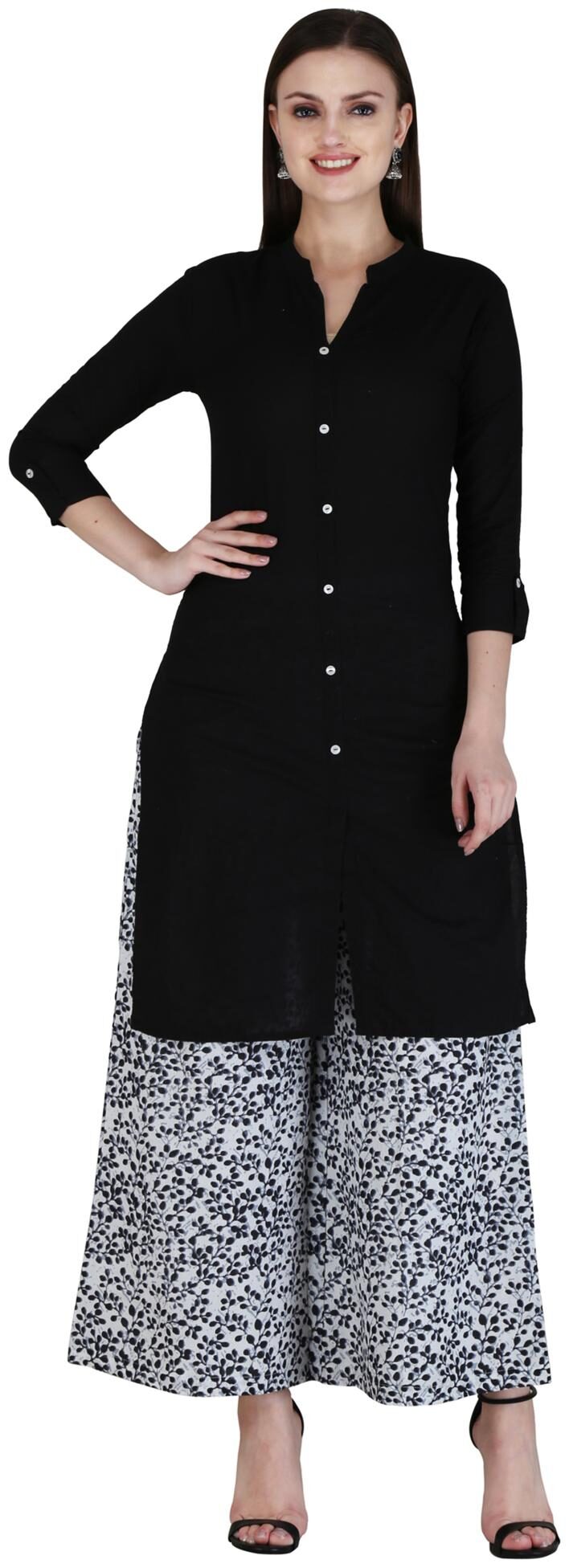 

CHINMAYA Women Black Solid Straight Kurta With Palazzo