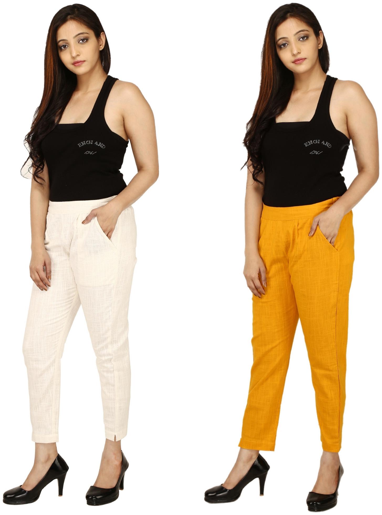 

Chinmaya Cotton Solid Cream Yellow Trousers Pant For Women