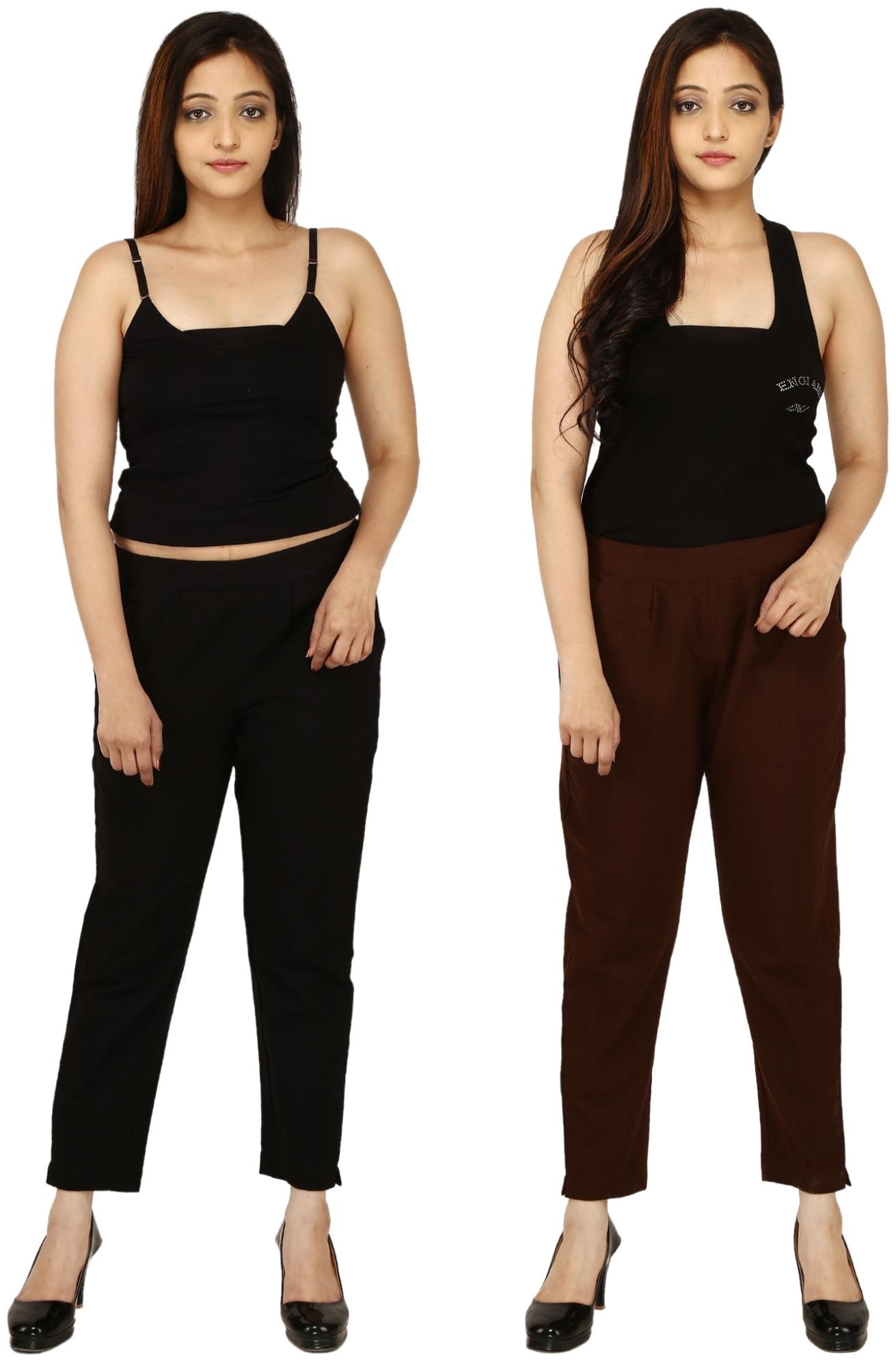 

Chinmaya Cotton Solid Brown Black Trousers Pant For Women