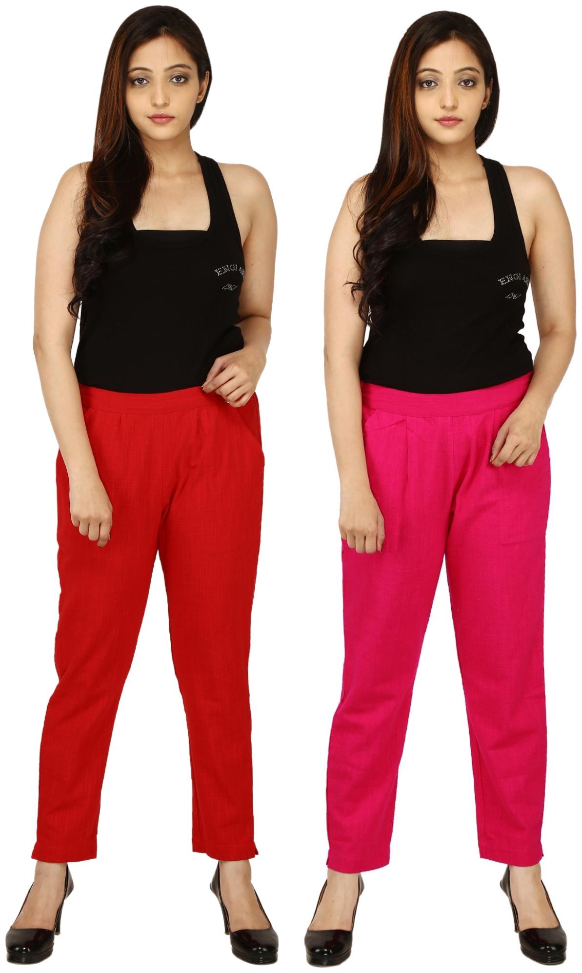 

Chinmaya Cotton Solid Pink Red Trousers Pant For Women