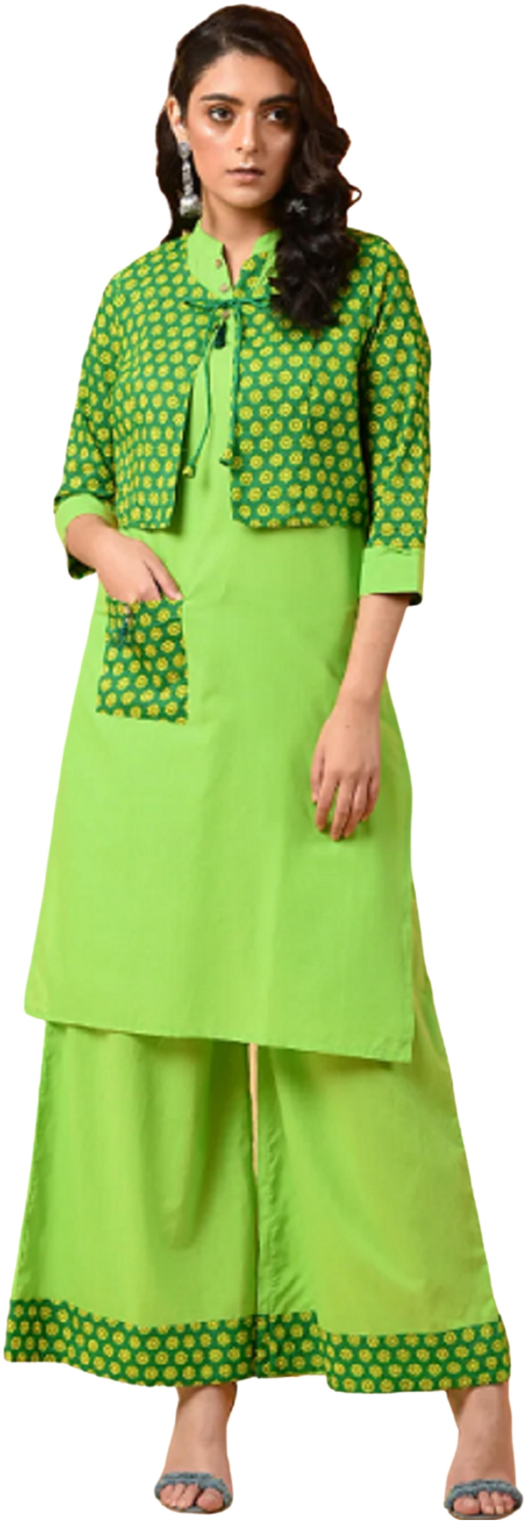 

CHINMAYA Women Green Printed Straight Kurta With Palazzo