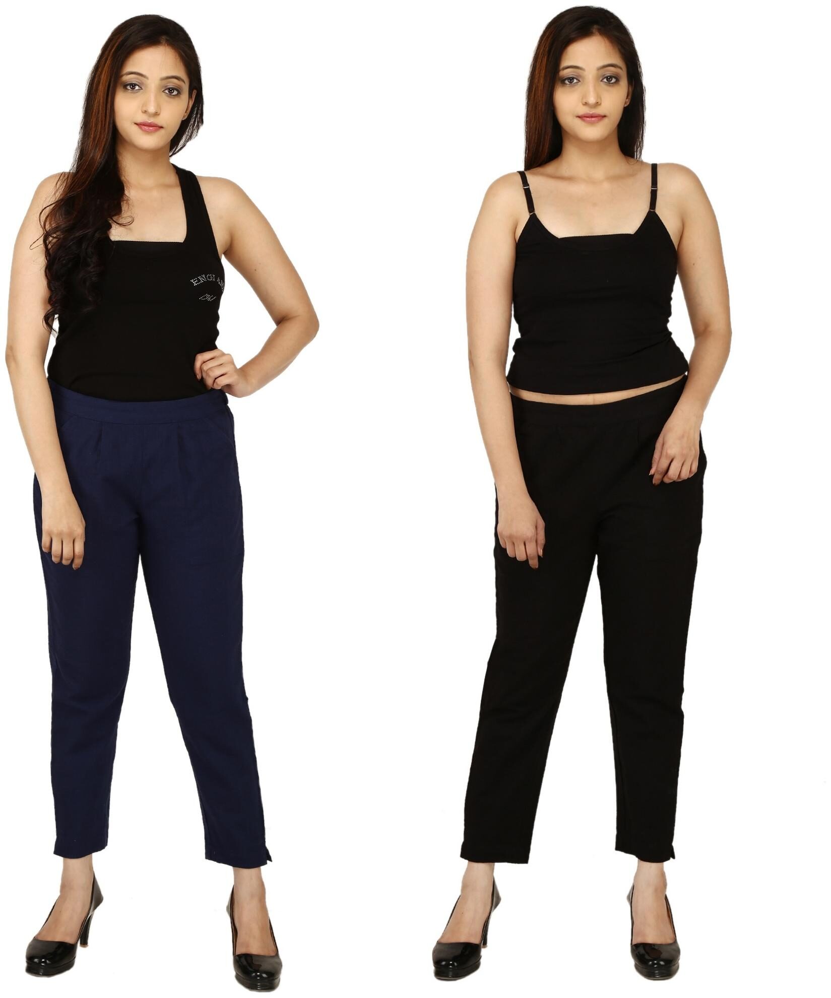 

Chinmaya Cotton Solid Navy Blue Black Trousers Pant For Women