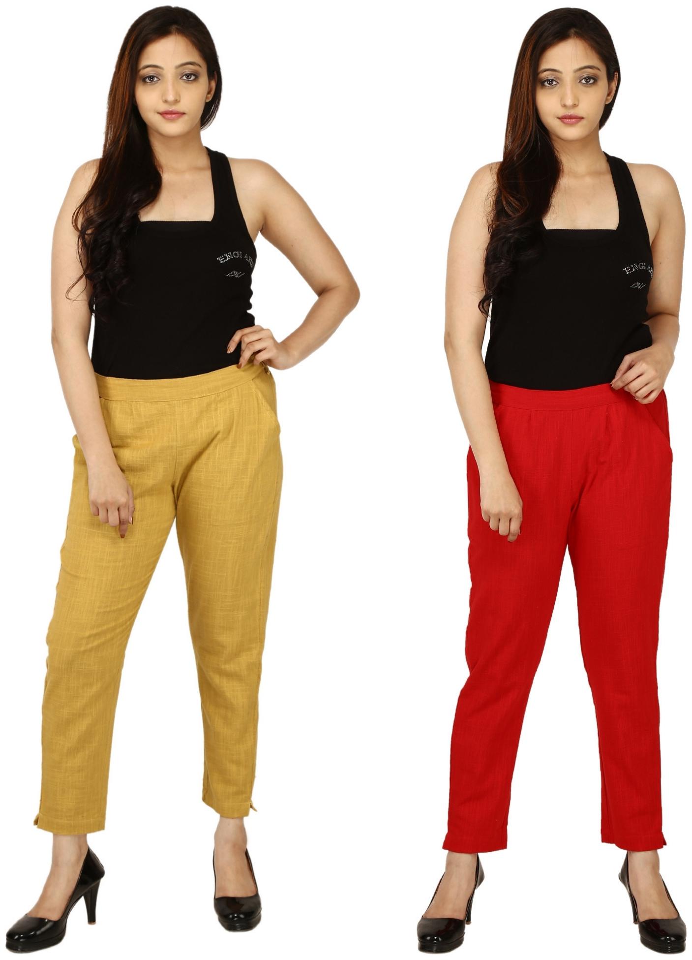 

Chinmaya Cotton Solid Mustard Red Trousers Pant For Women