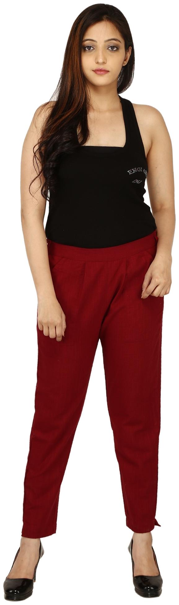 

Chinmaya Cotton Solid Maroon Trousers Pant For Women