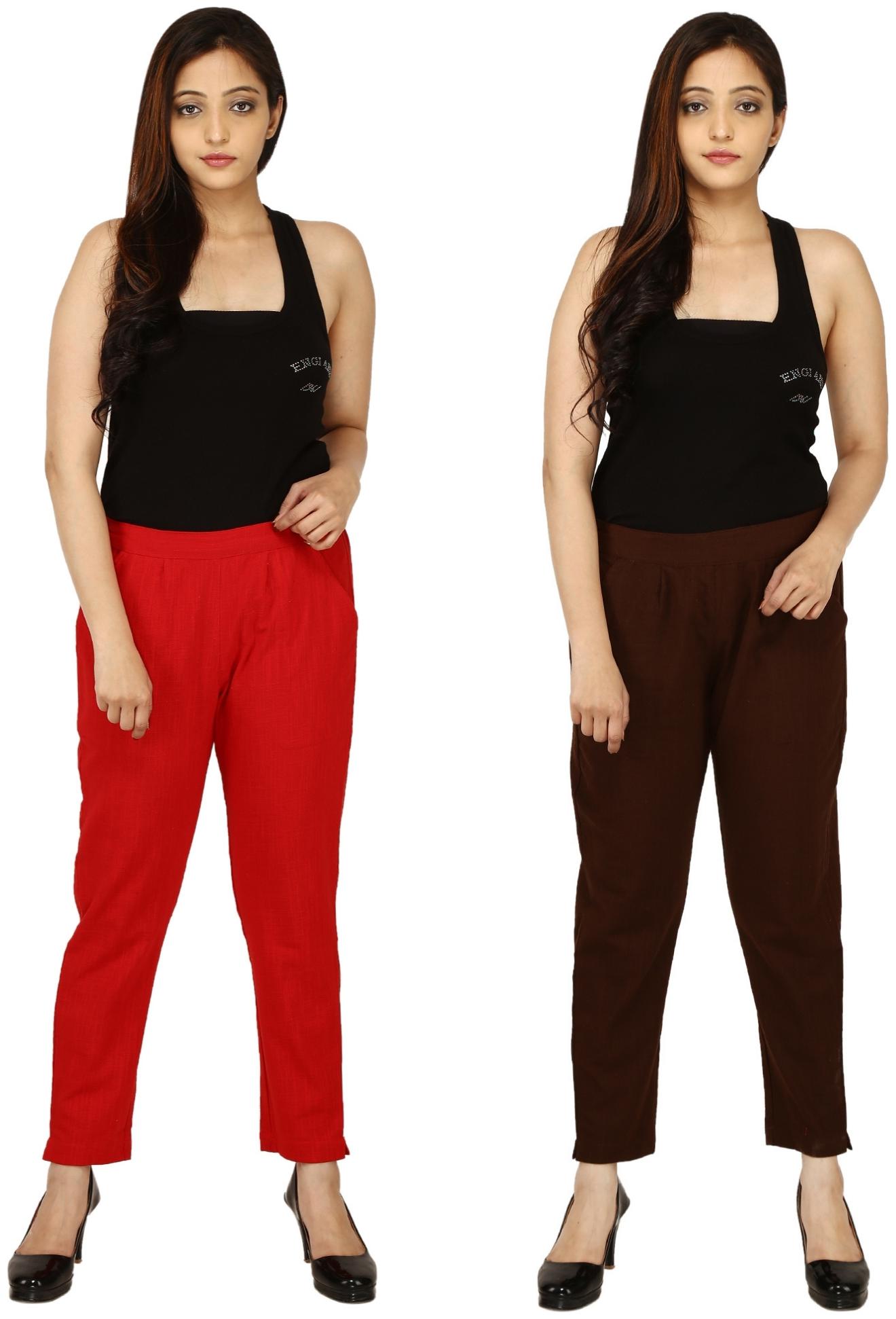 

Chinmaya Cotton Solid Red Brown Trousers Pant For Women