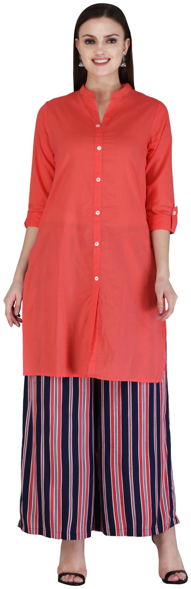 

CHINMAYA Women Peach Solid Straight Kurta With Palazzo