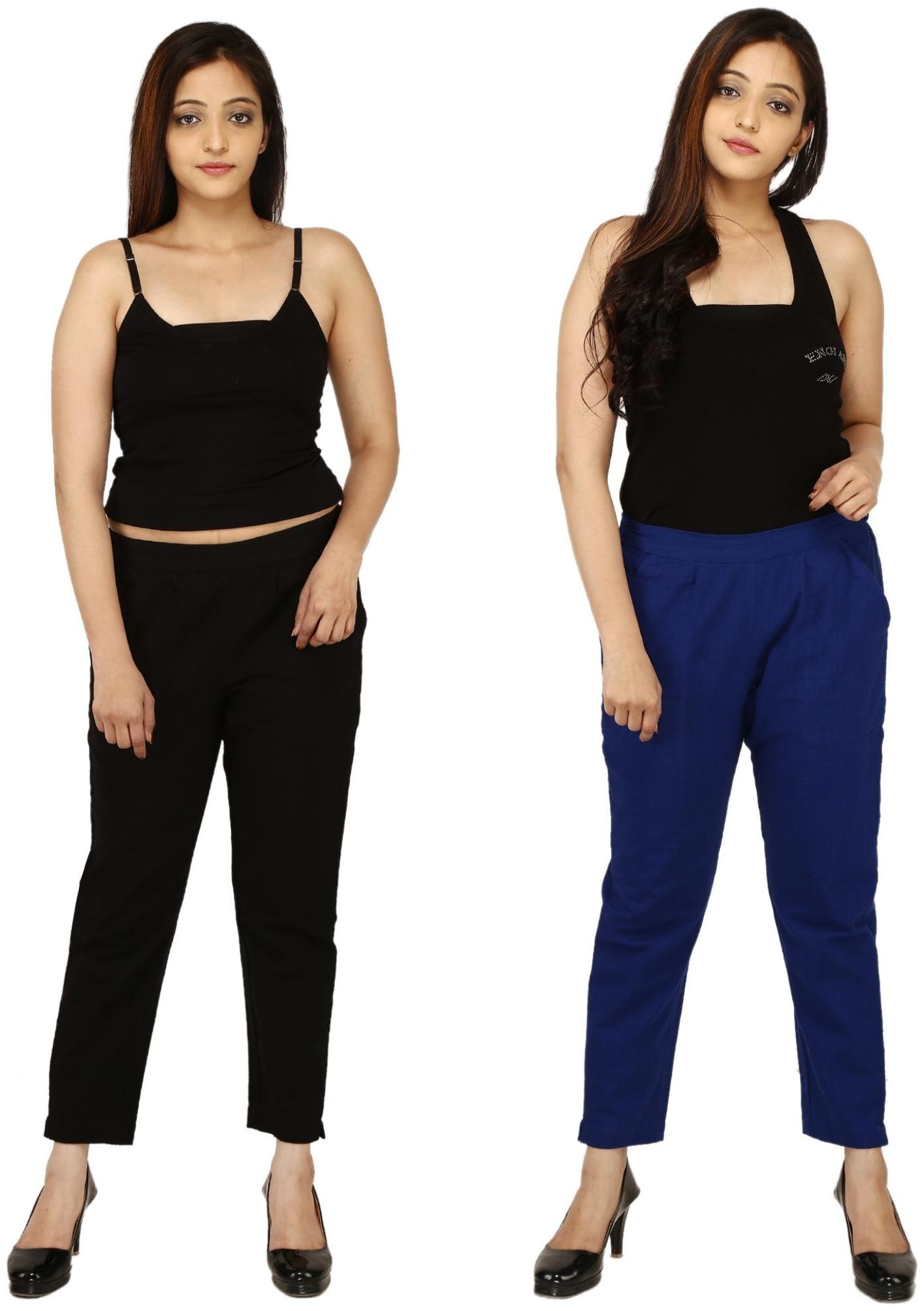 

Chinmaya Cotton Solid Black Blue Trousers Pant For Women