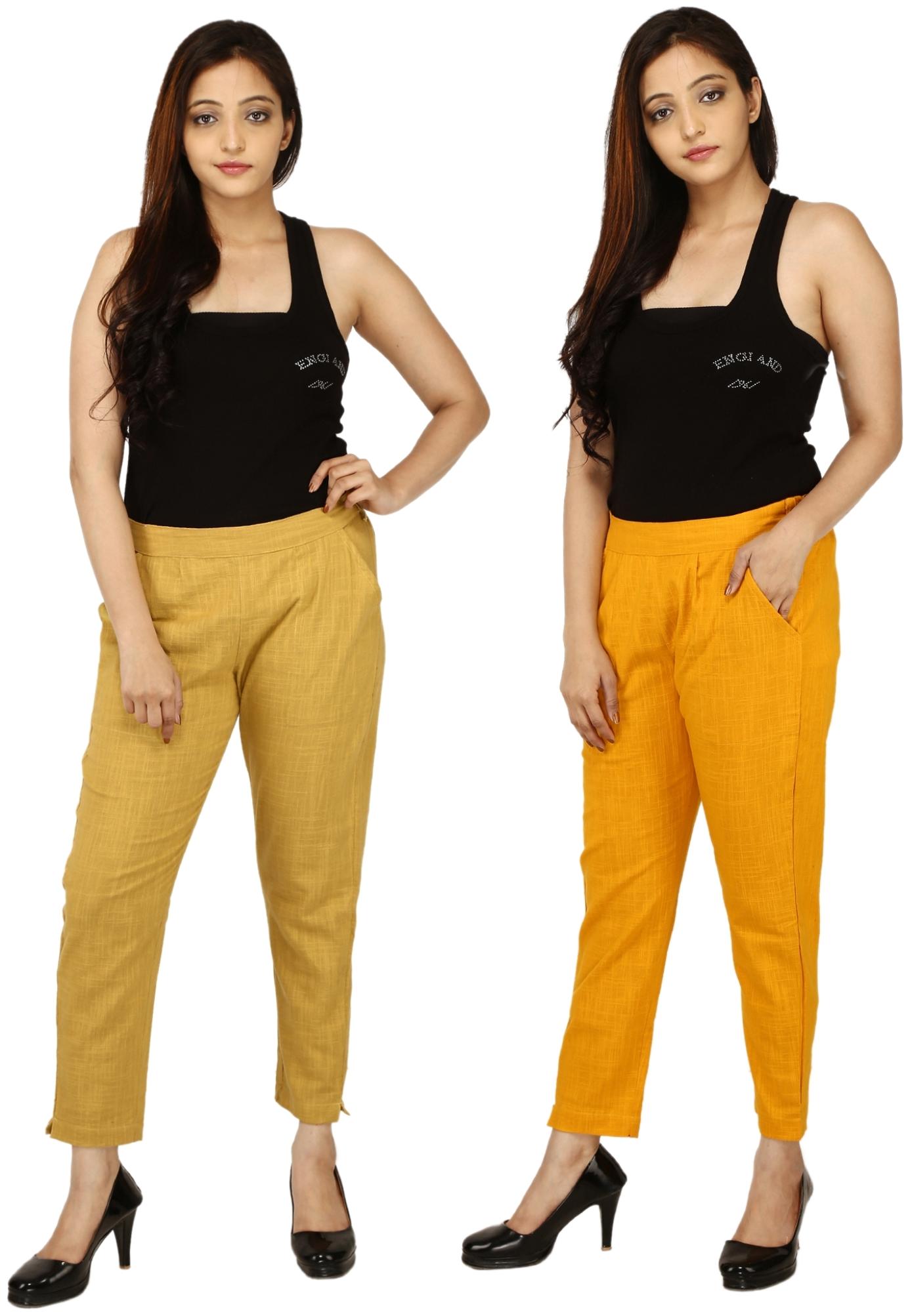 

Chinmaya Cotton Solid Mustard Yellow Trousers Pant For Women