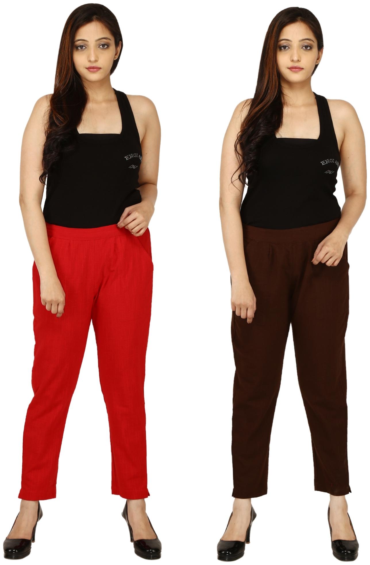 

Chinmaya Cotton Solid Red Brown Trousers Pant For Women