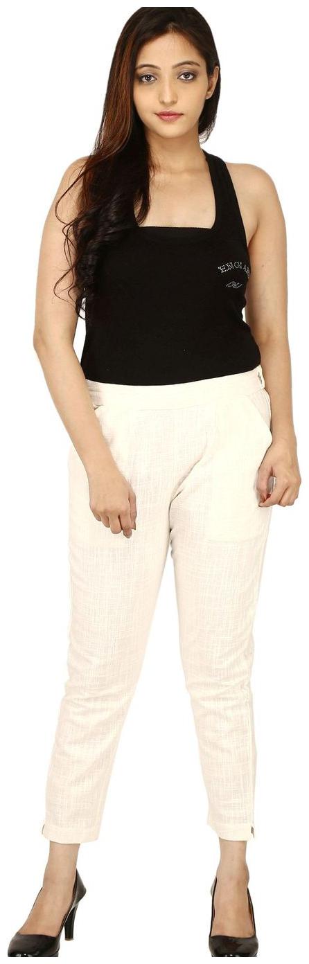 

CHINMAYA Regular Fit Women Trousers pants (Off-white)