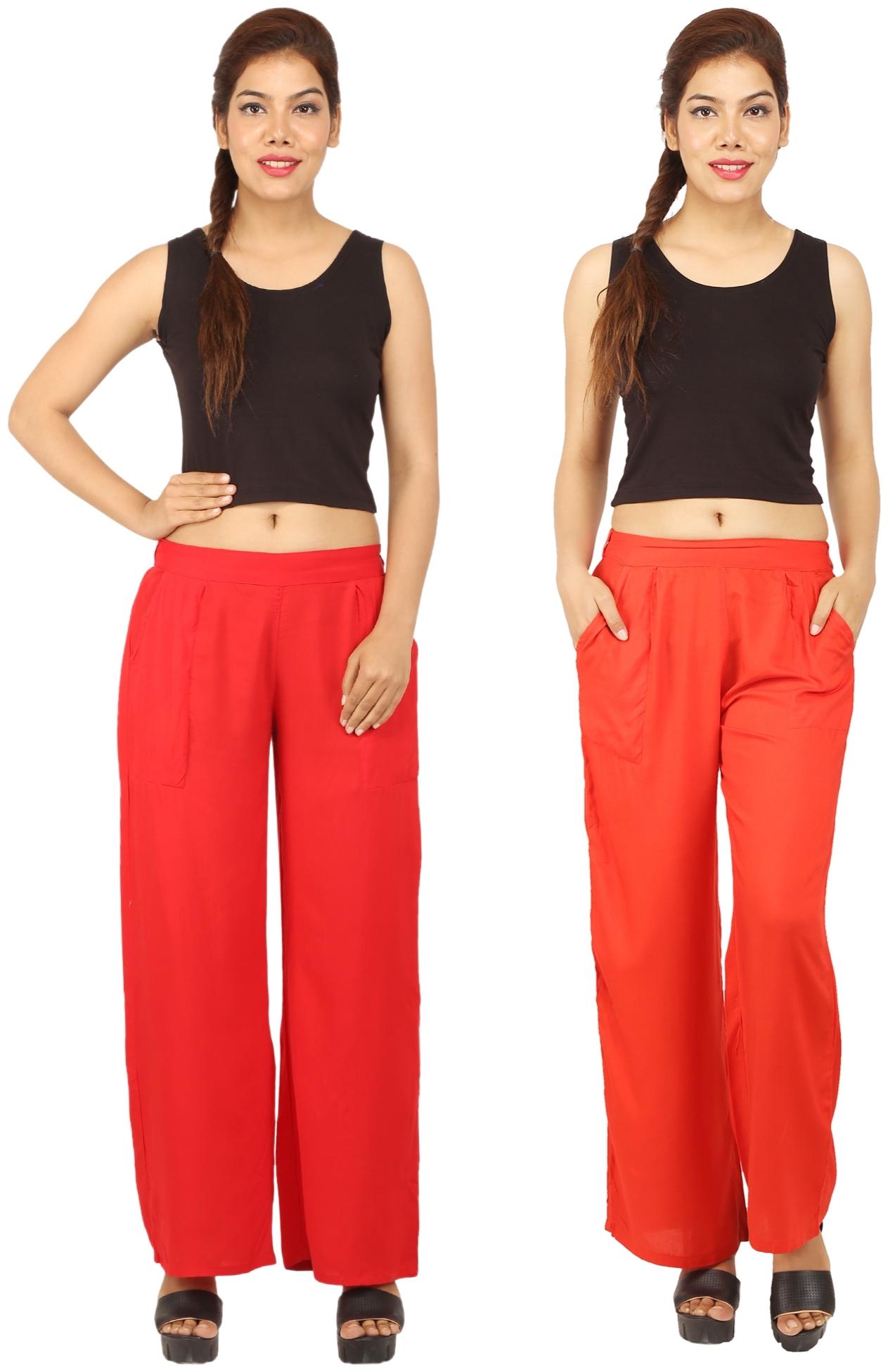 

CHINMAYA Red Orange Solid Straight Palazzo