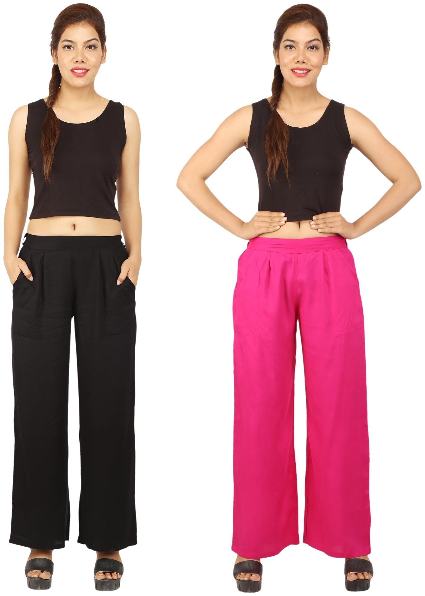 

CHINMAYA Black Pink Solid Straight Palazzo