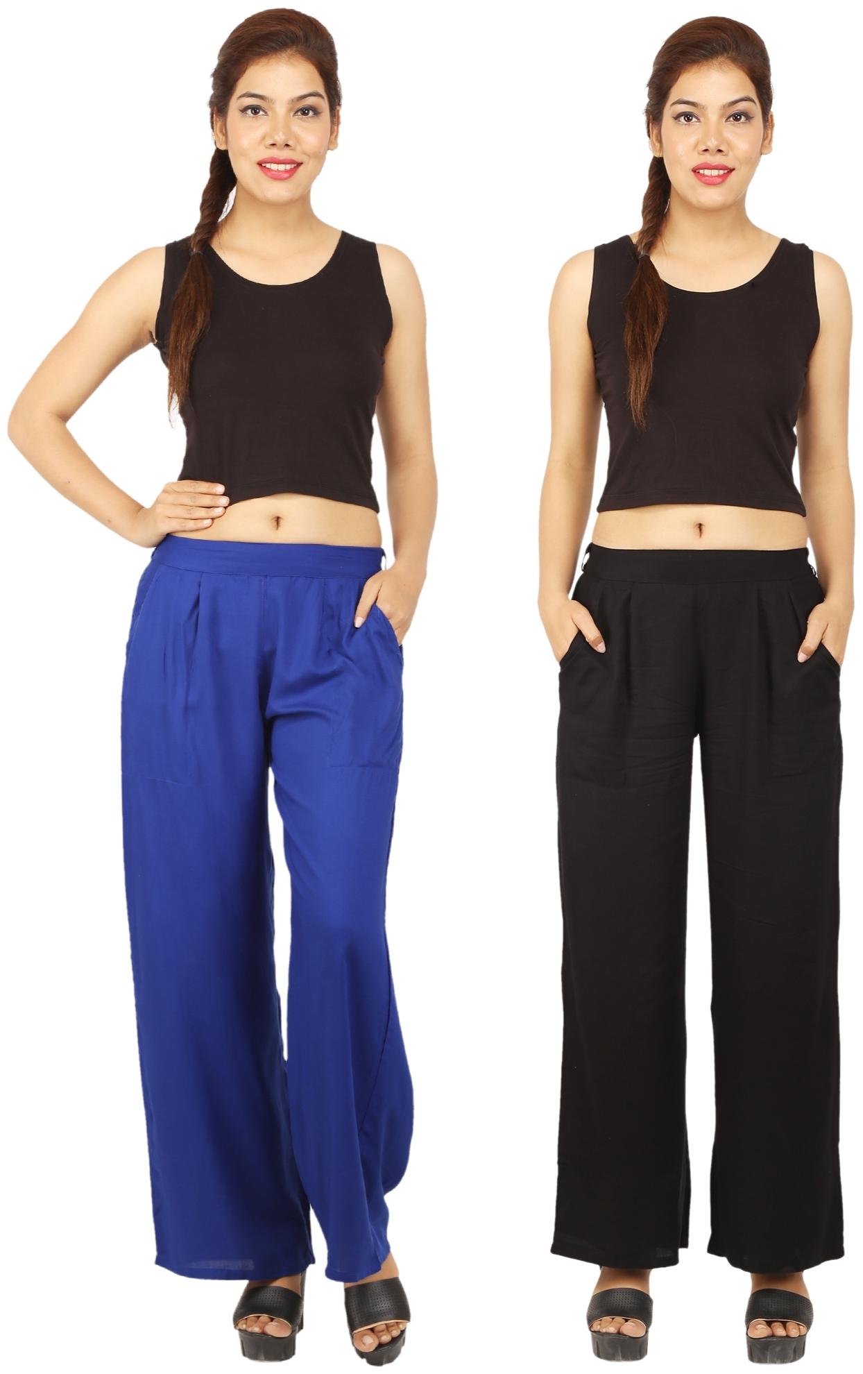 

CHINMAYA Blue Black Solid Straight Palazzo
