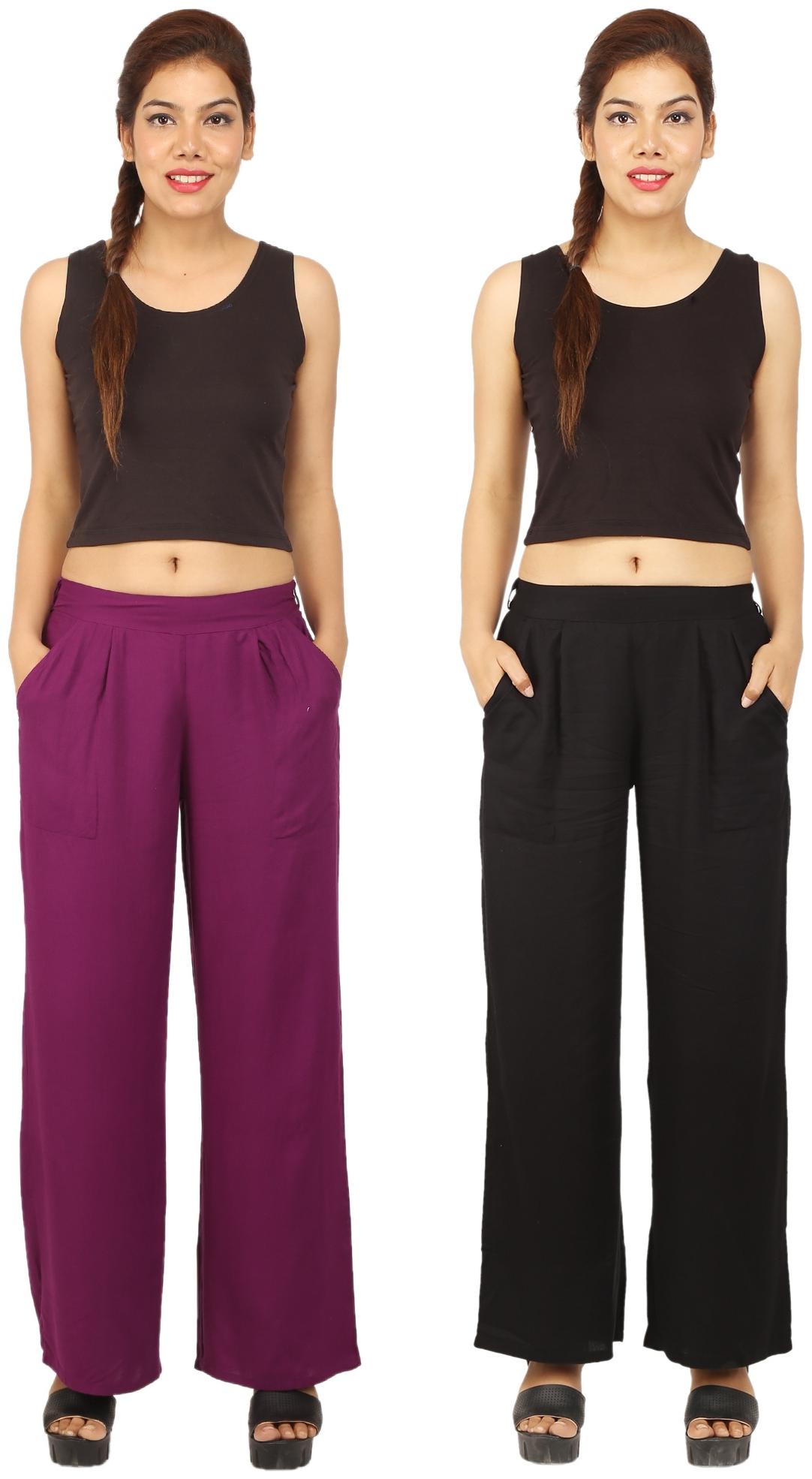 

CHINMAYA Purple Black Solid Straight Palazzo