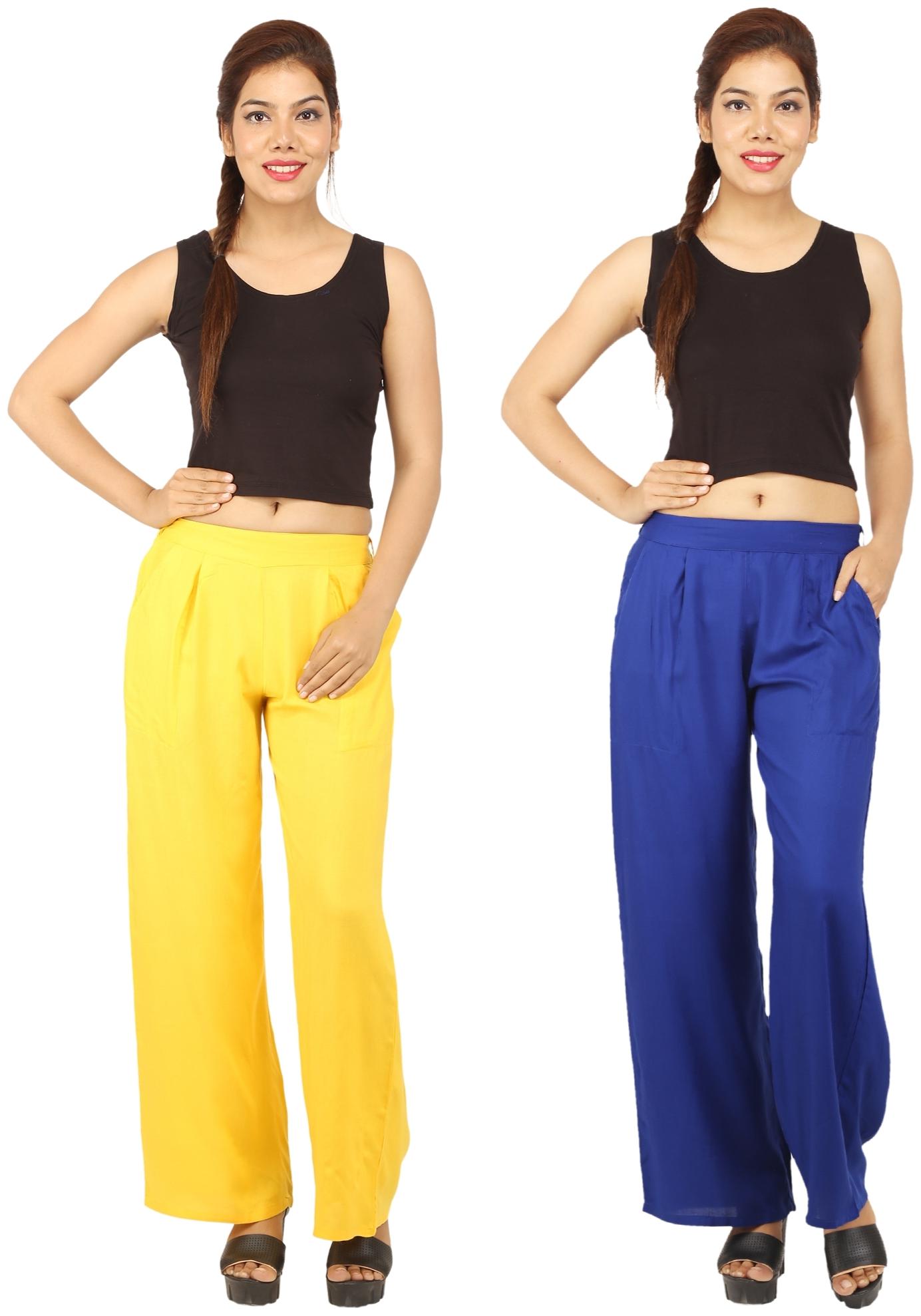 

CHINMAYA Blue Yellow Solid Straight Palazzo