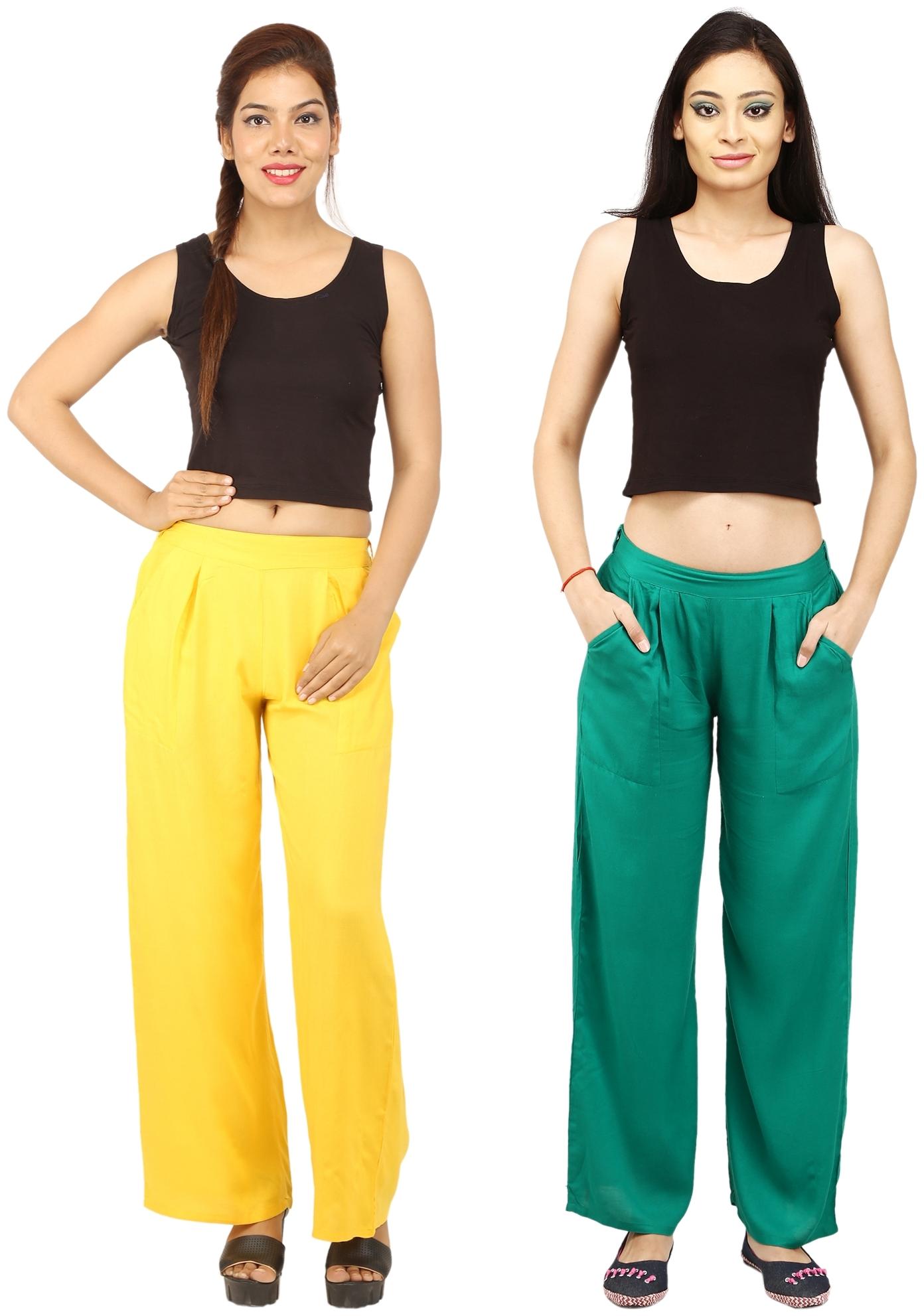 

CHINMAYA Green Yellow Solid Straight Palazzo