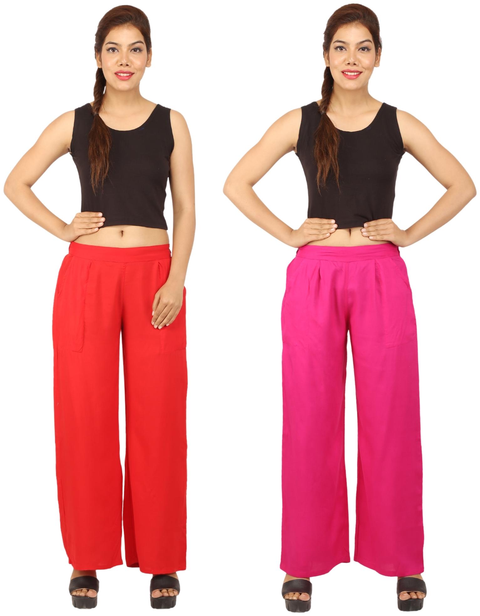 

CHINMAYA Red Pink Solid Straight Palazzo