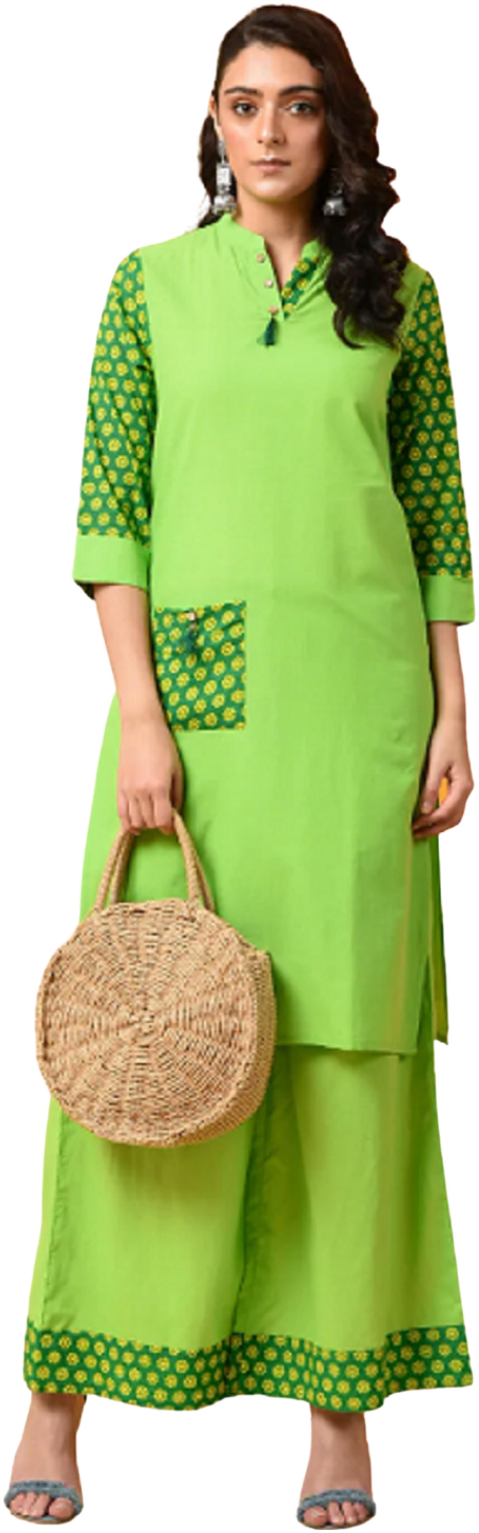 

CHINMAYA Women Green Printed Straight Kurta With Palazzo