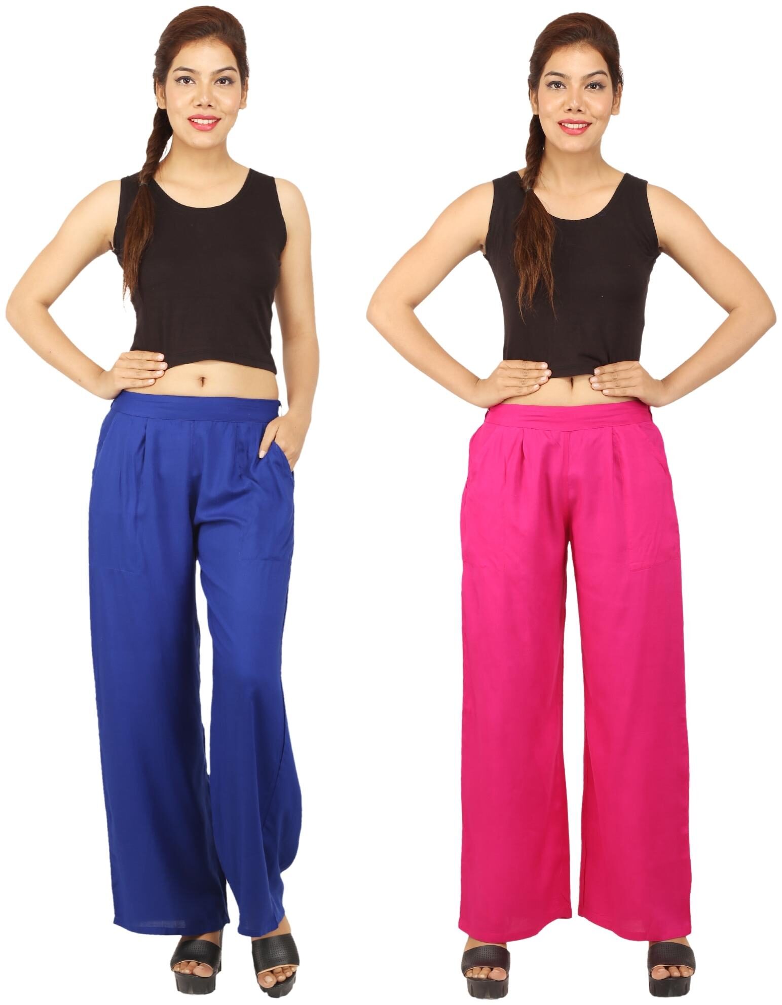 

CHINMAYA Blue Pink Solid Straight Palazzo