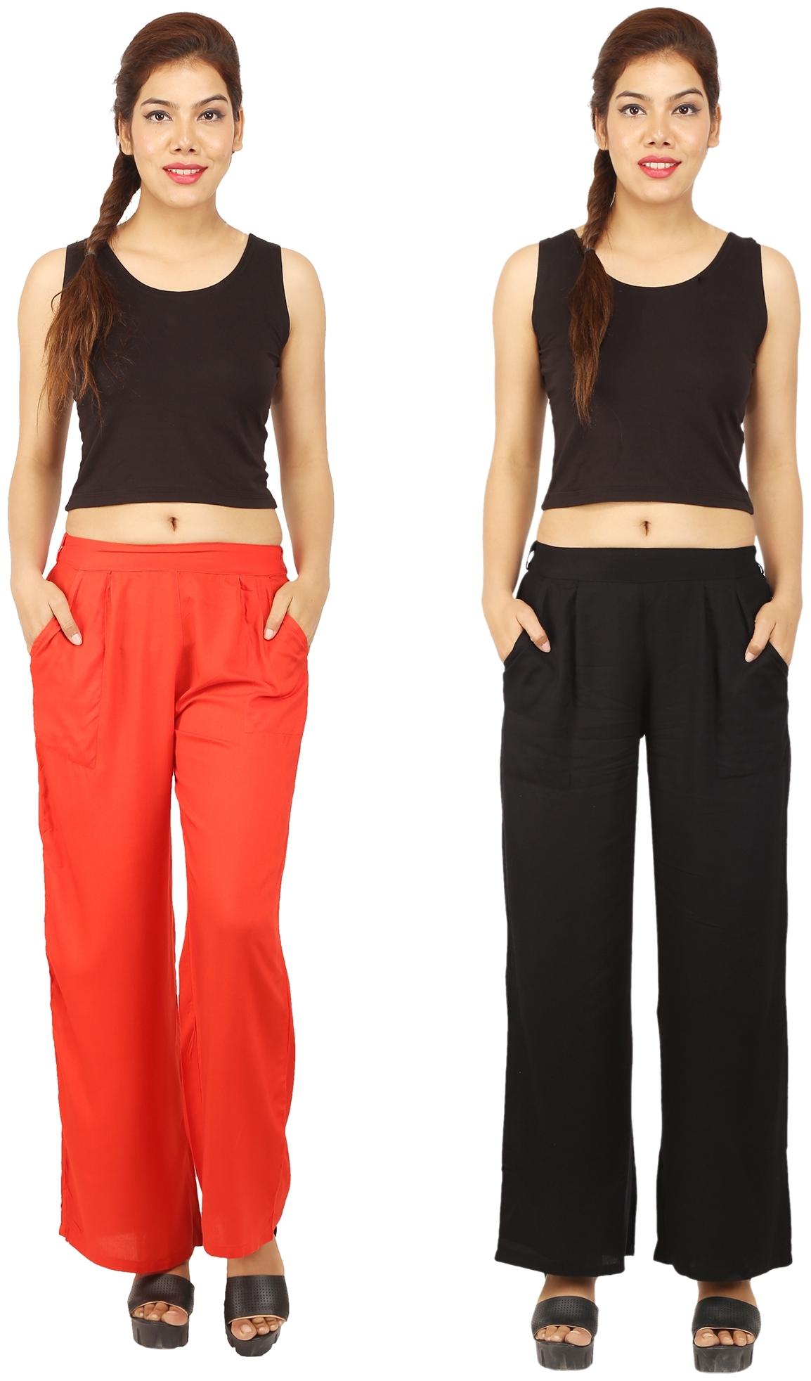 

CHINMAYA Orange Black Solid Straight Palazzo