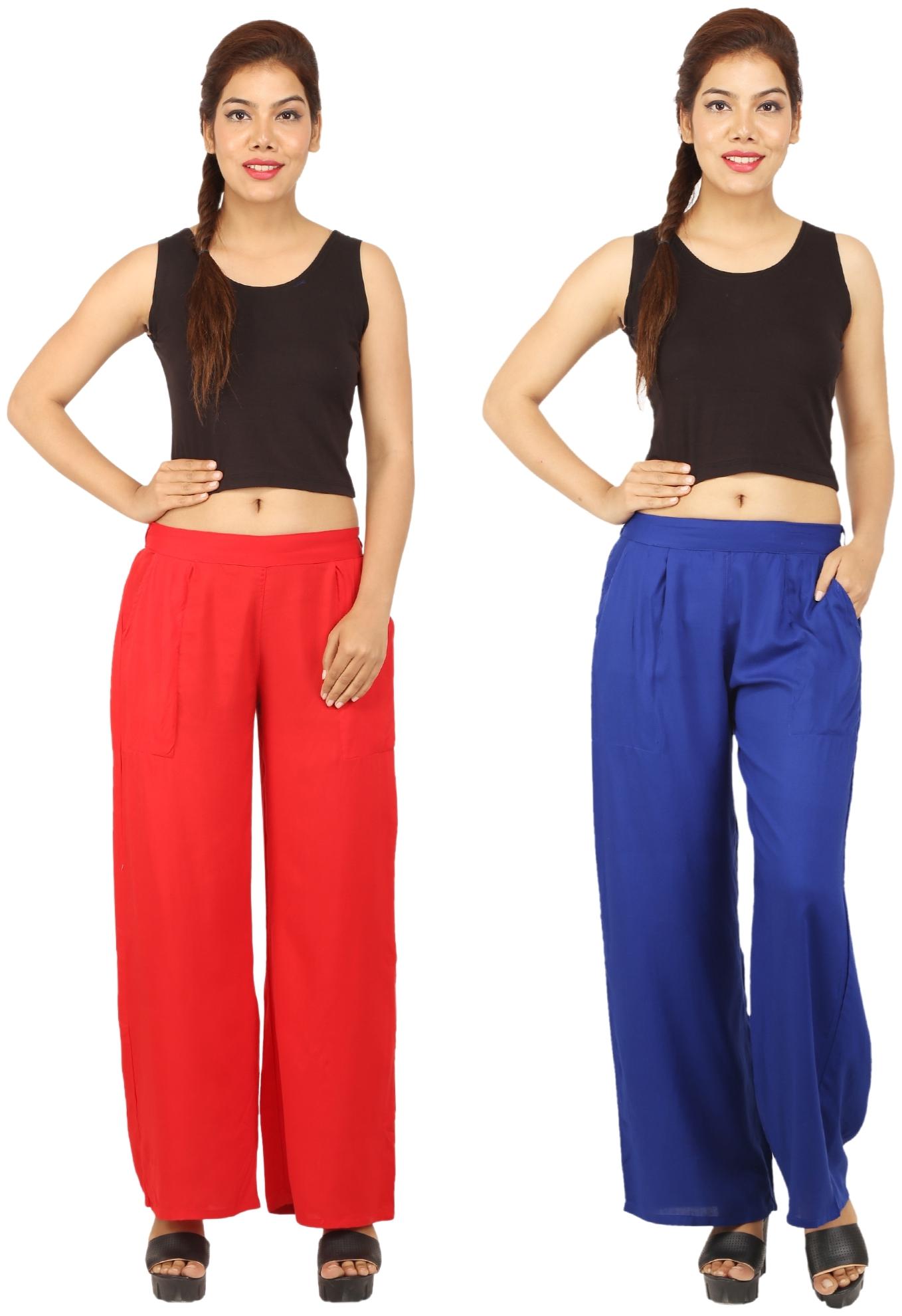 

CHINMAYA Red Blue Solid Straight Palazzo