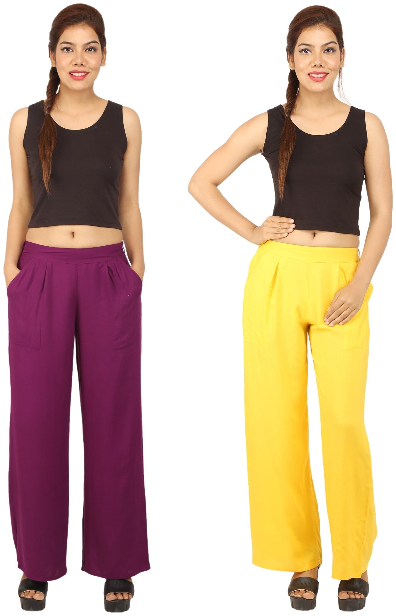 

CHINMAYA Purple Yellow Solid Straight Palazzo