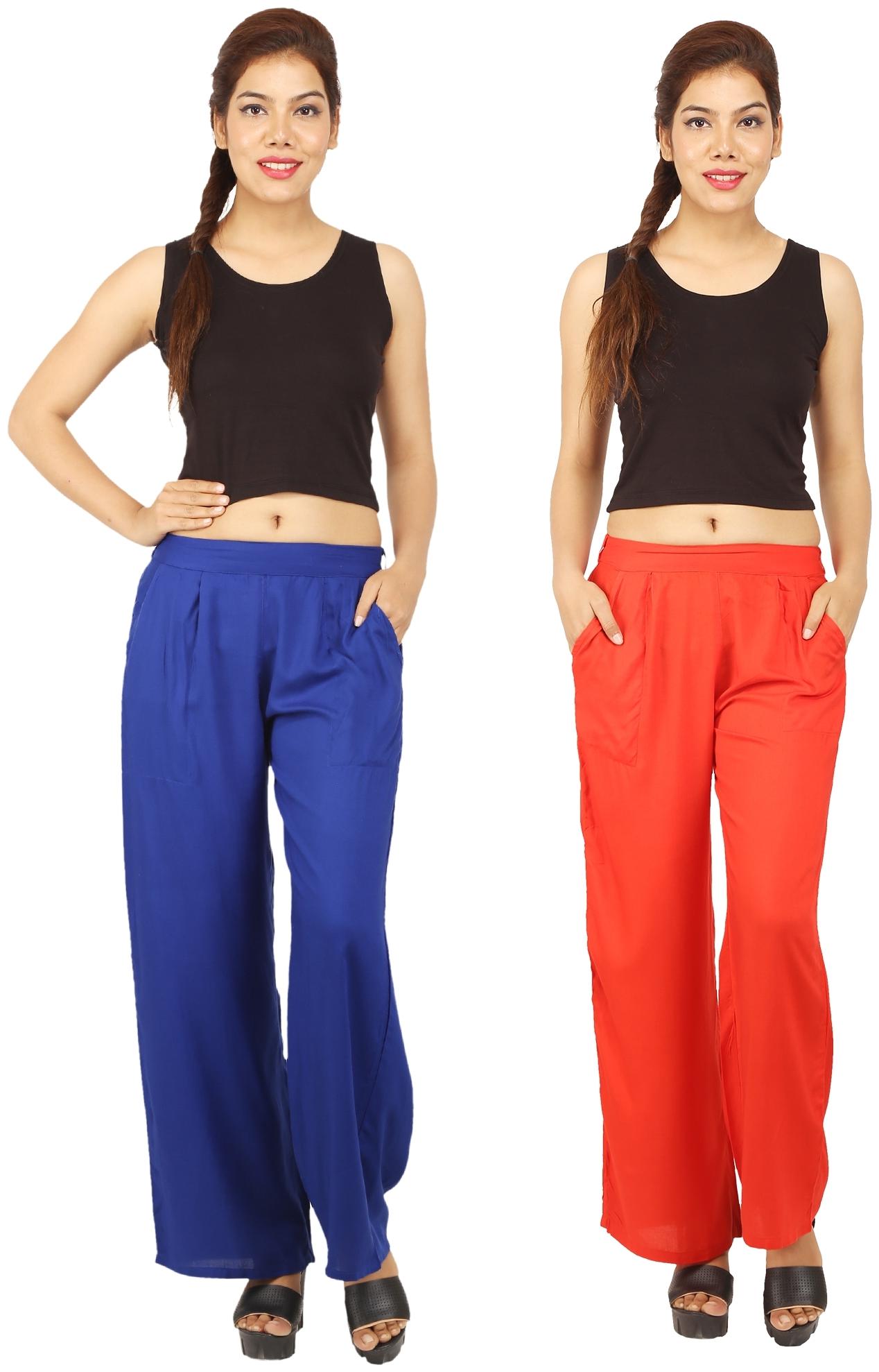 

CHINMAYA Blue Orange Solid Straight Palazzo