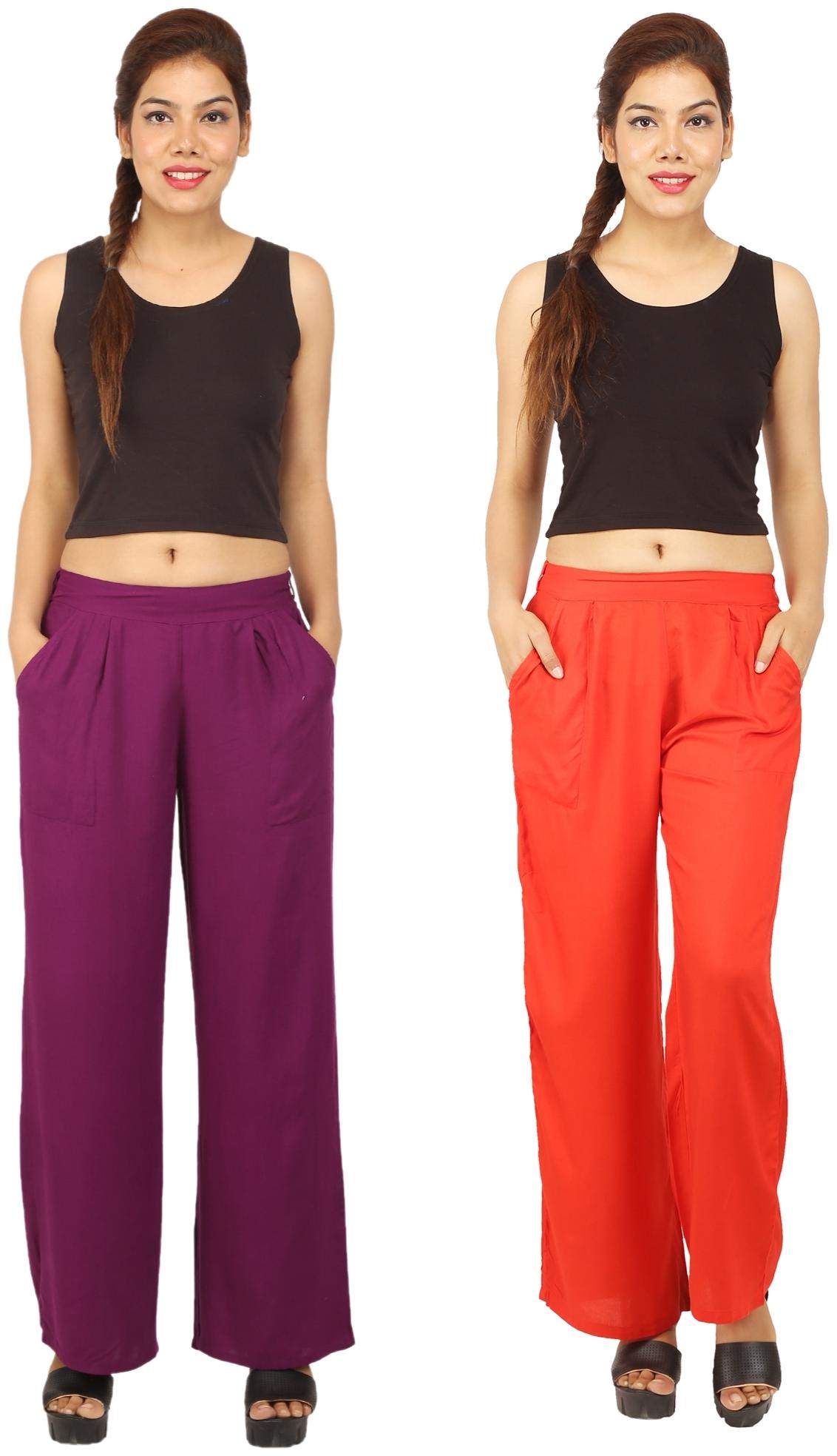 

CHINMAYA Purple Orange Solid Straight Palazzo