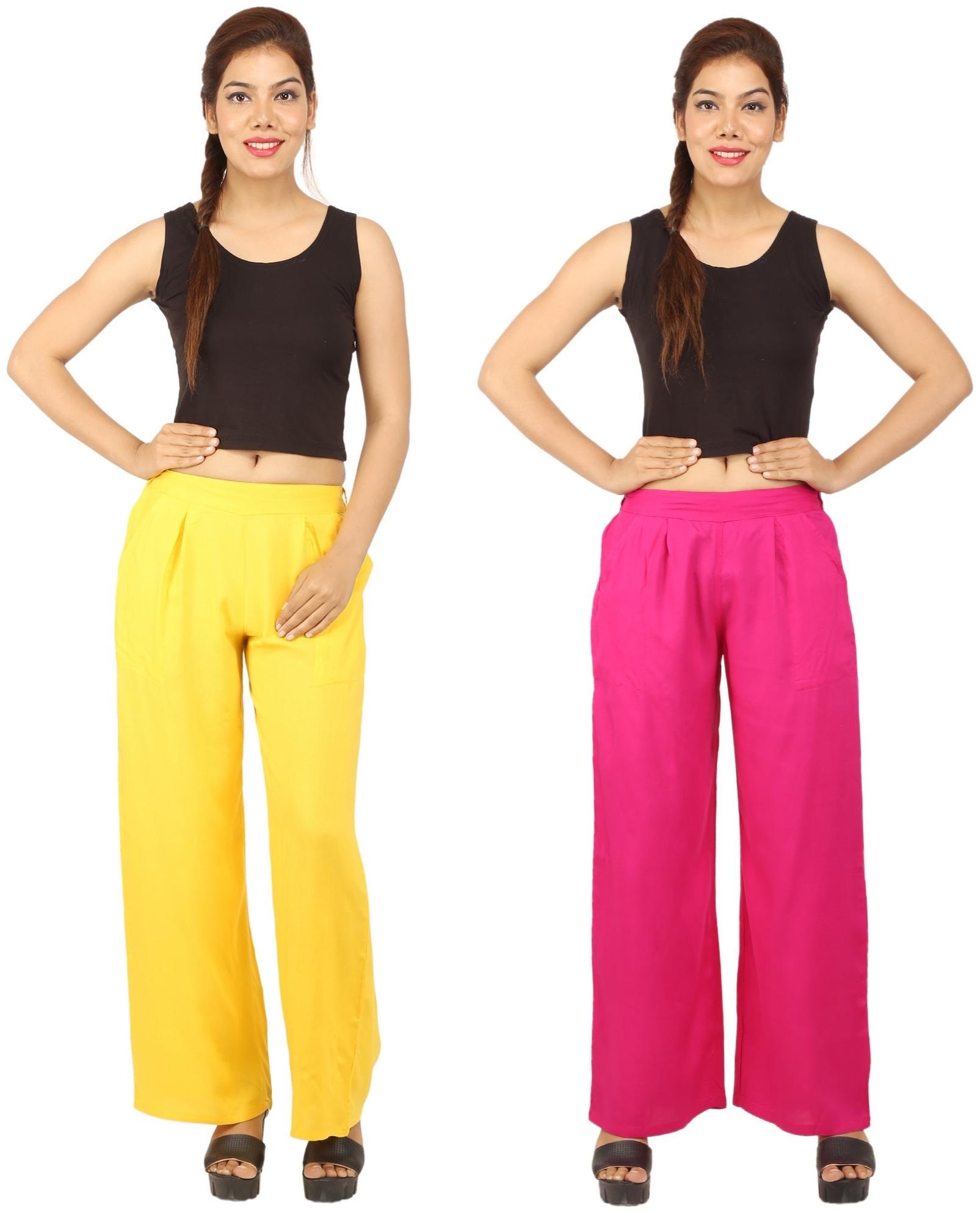 

CHINMAYA Yellow Pink Solid Straight Palazzo