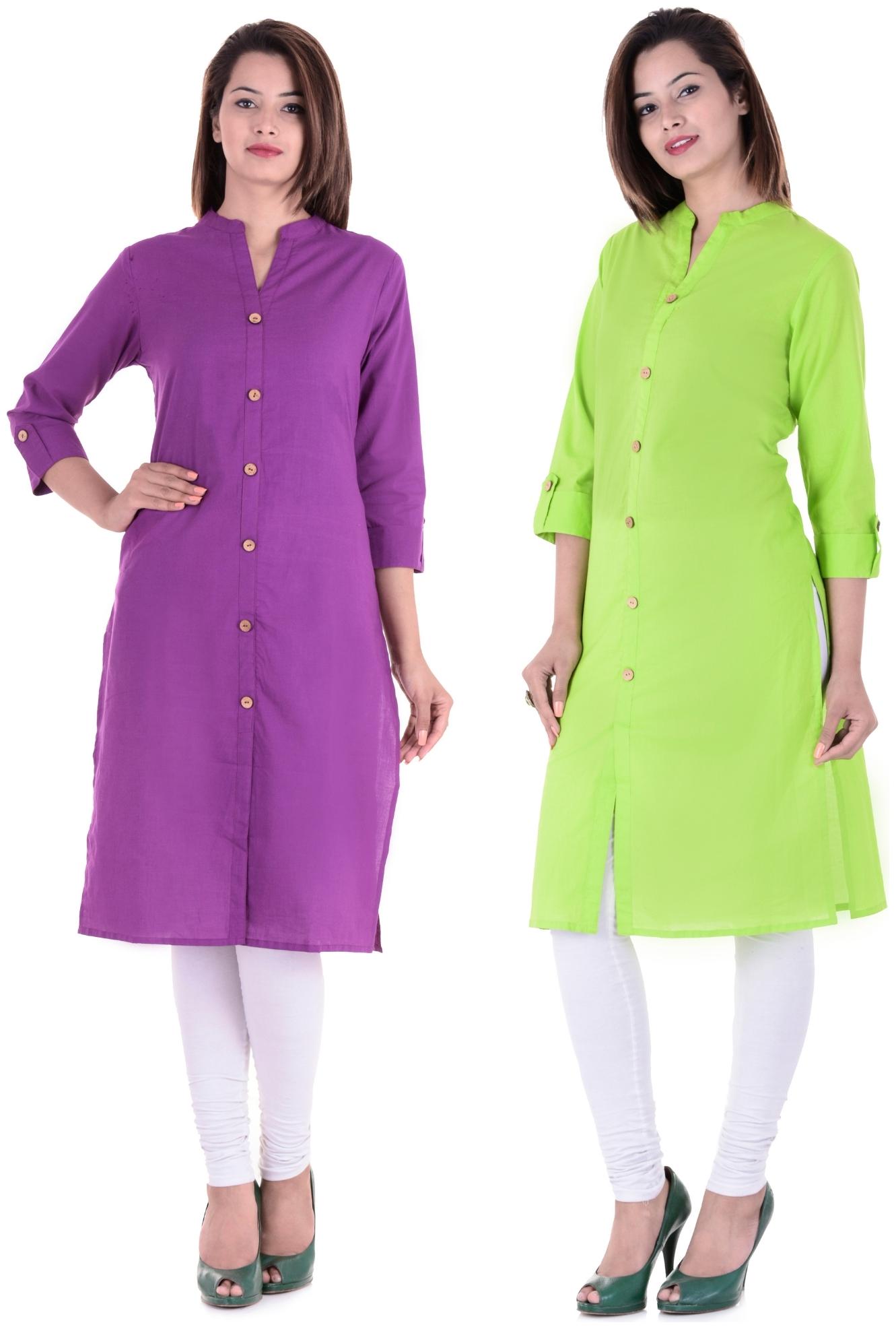 

CHINMAYA Women Purple Green Solid Straight Kurti