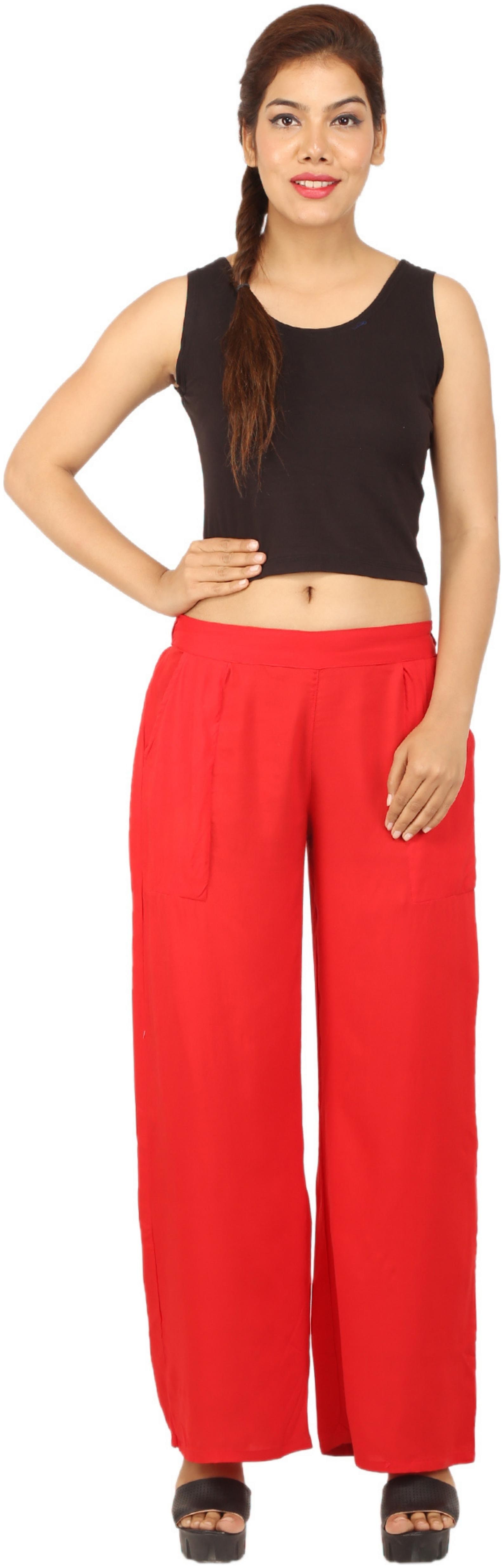 

CHINMAYA Red Solid Straight Palazzo