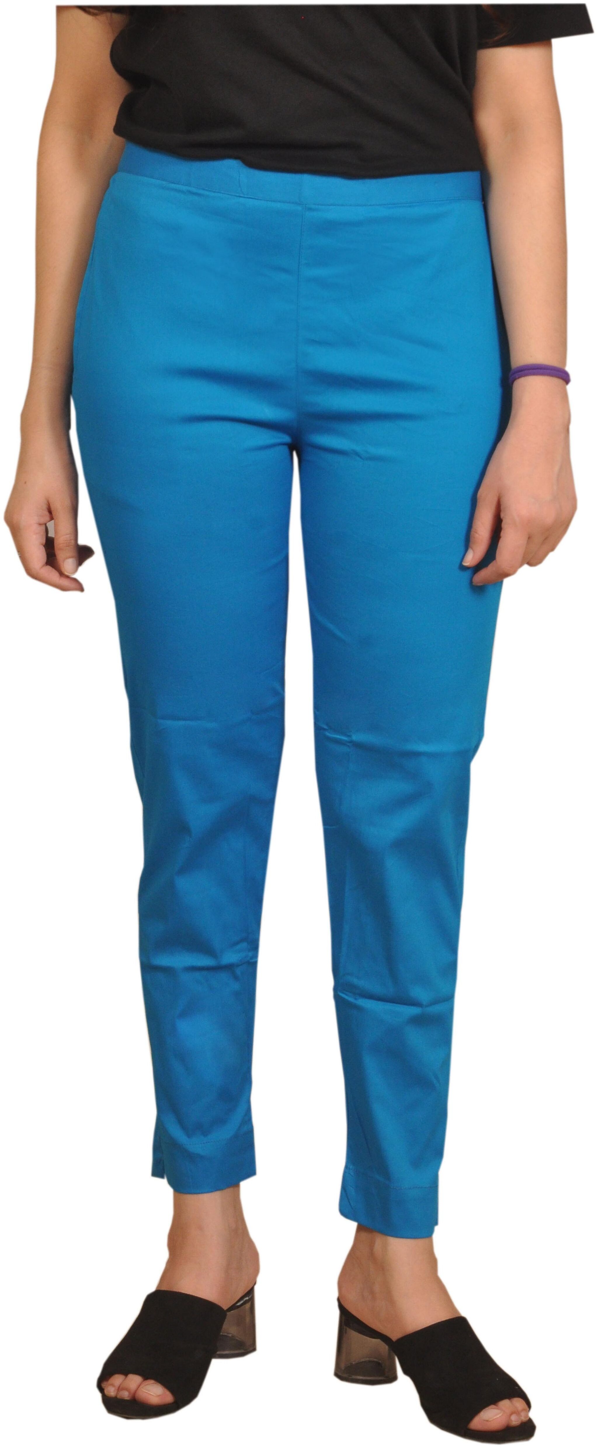

Chinmaya Womens Casual Solid Lycra Slim Fit Regular Trouser Pant With 2 Side Pocket (Blue)