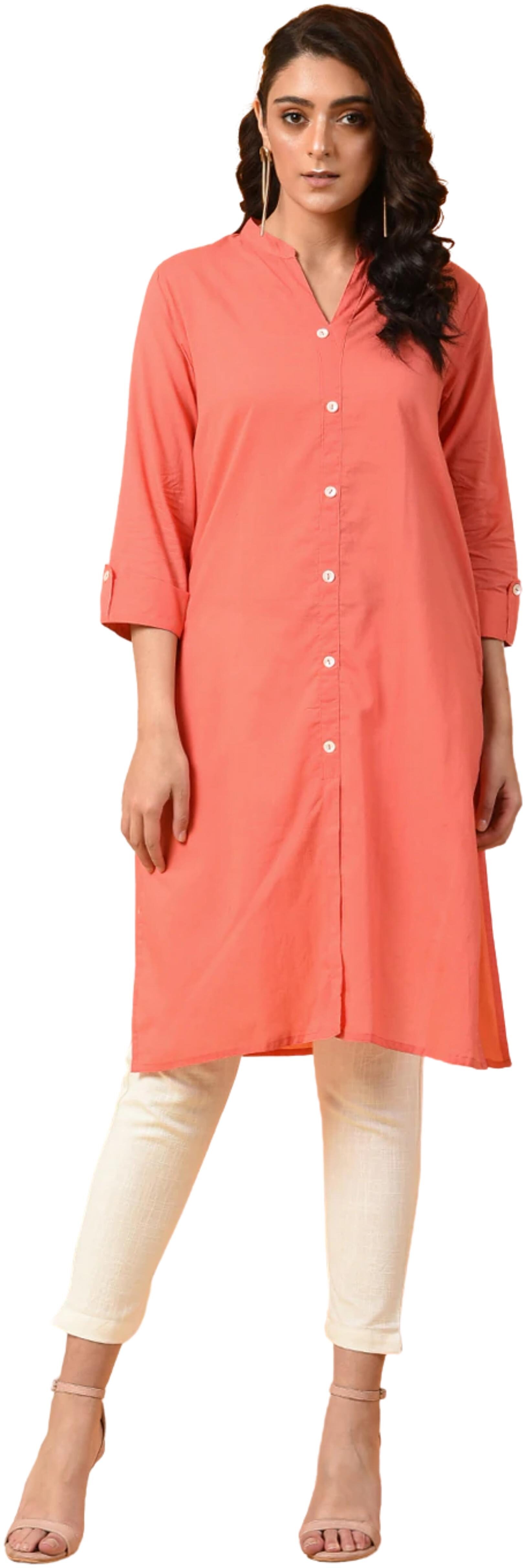 

CHINMAYA Women Peach Solid Straight Kurta