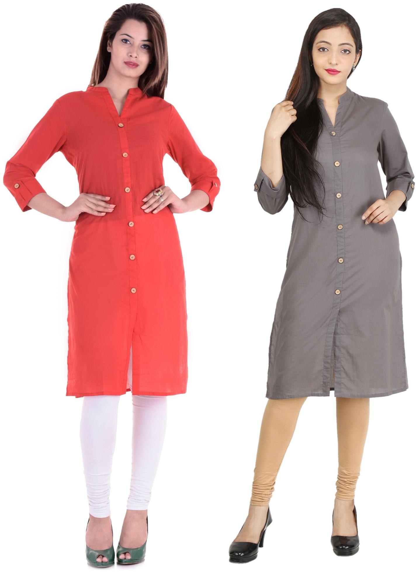 

CHINMAYA Women Red Grey Solid Straight Kurti