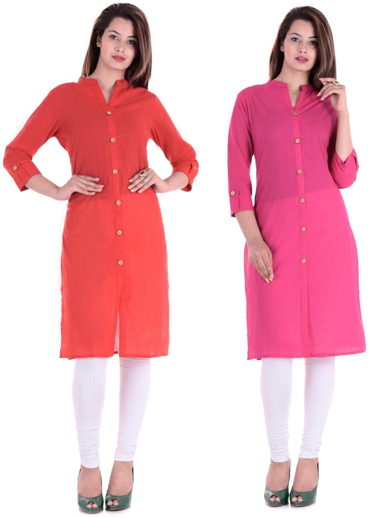 

CHINMAYA Women Red Pink Solid Straight Kurti